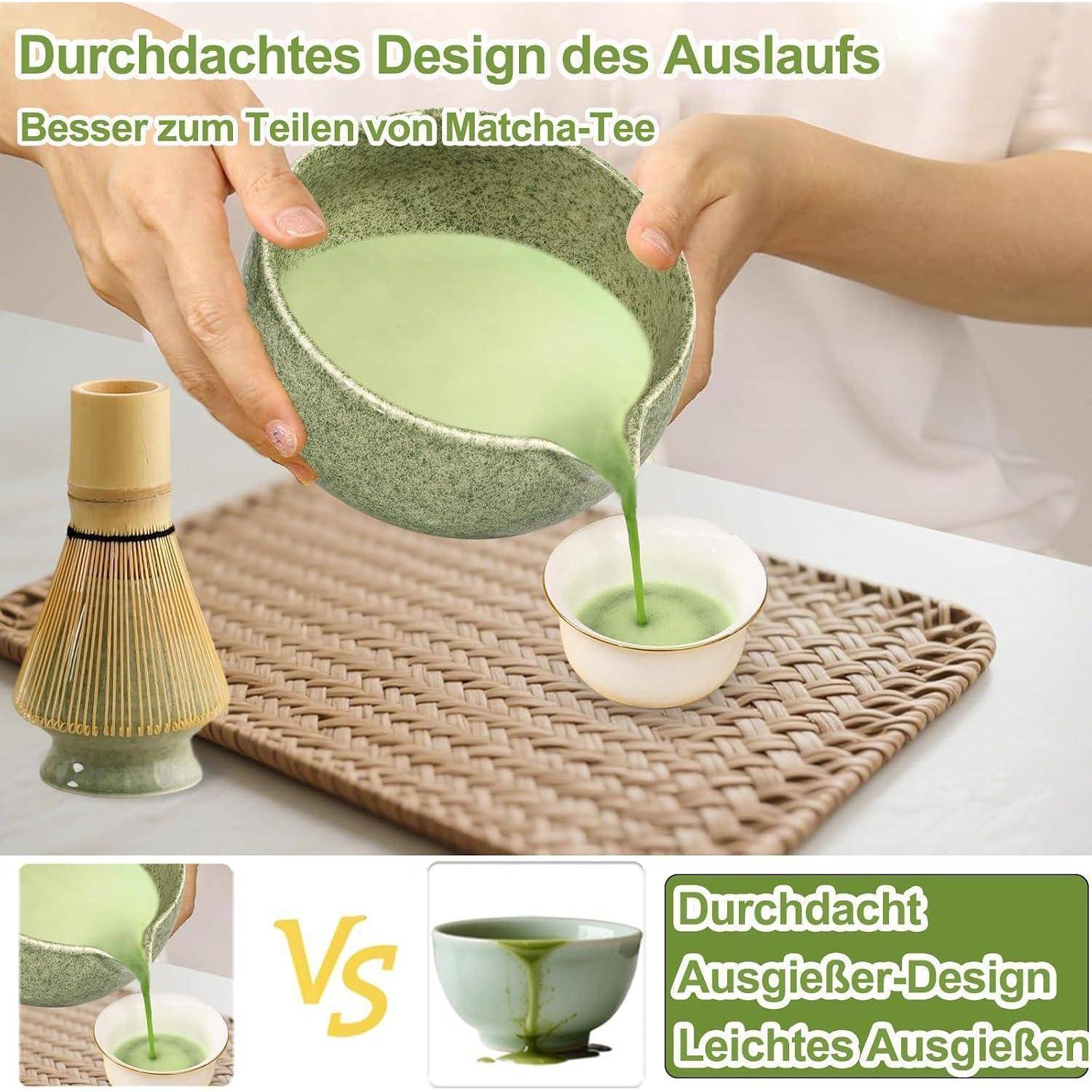 JBER Matcha Set 6-Teiliges, Matcha Besen Set mit Bambus Matcha Besen und Halter, Matcha Schale mit Auslauf, Teelöffel und Halter, Japanisches Matcha