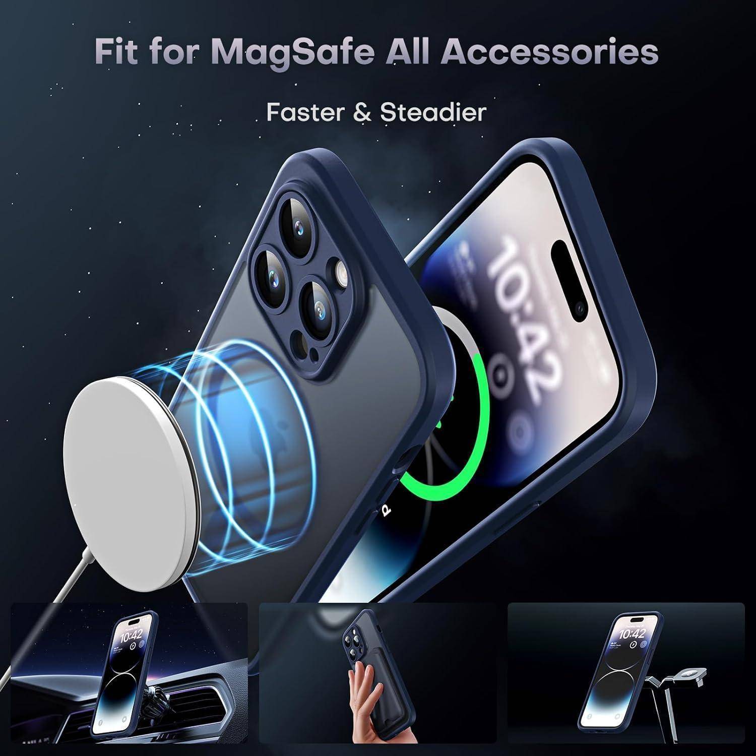 TOCOL für iPhone 14 Pro Hülle für Magsafe, Vollständiger Kameraschutz Stoßfest Kratzfest Transluzente Rückseite Magnetisch Handyhülle für iPho