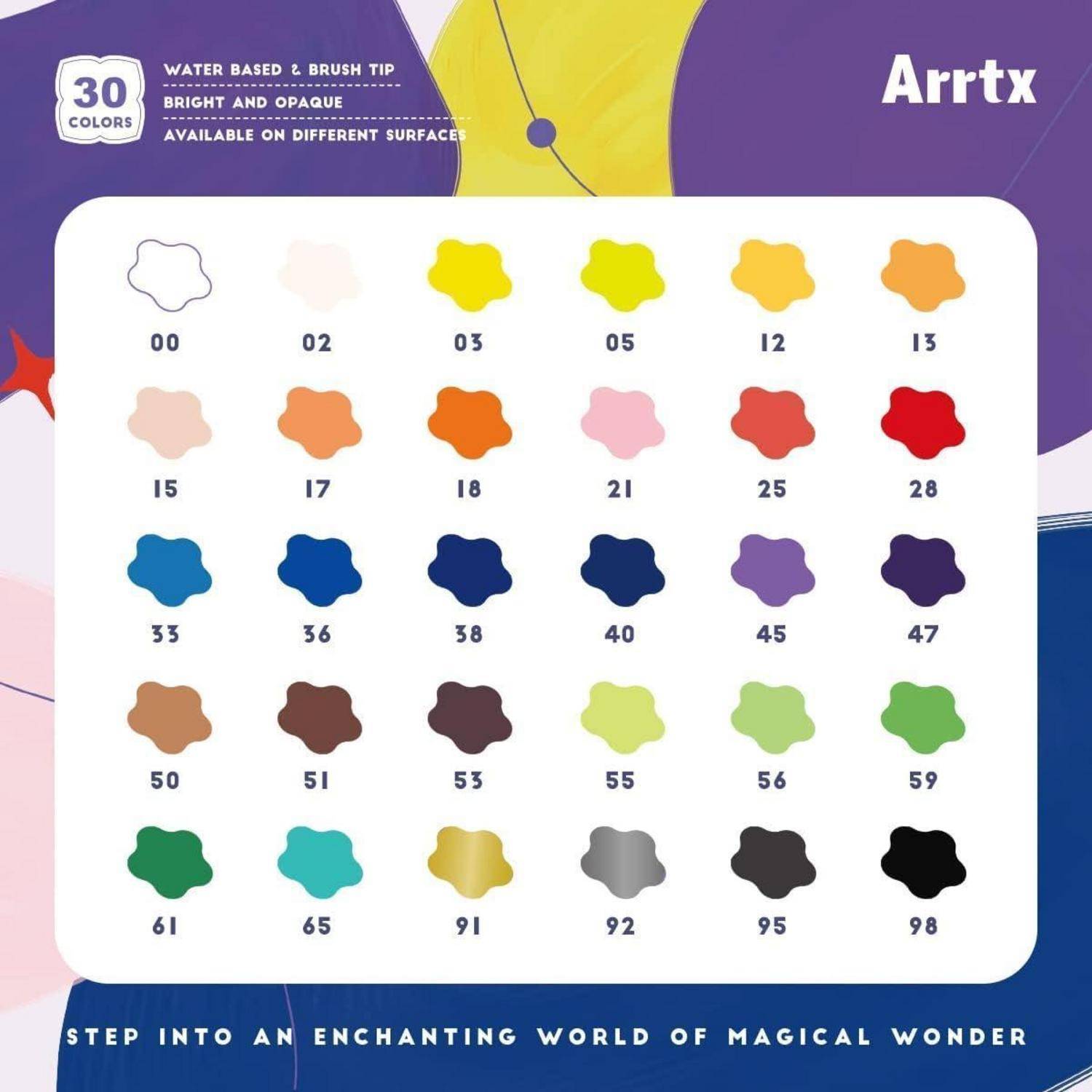 Arrtx Acrylstifte für Steine Bemalen, 30 Farben Wasserfeste Acrylstifte Marker Pinselspitze, Schnelltrocknender Acrylfarben Stifte für Osterei, Stei