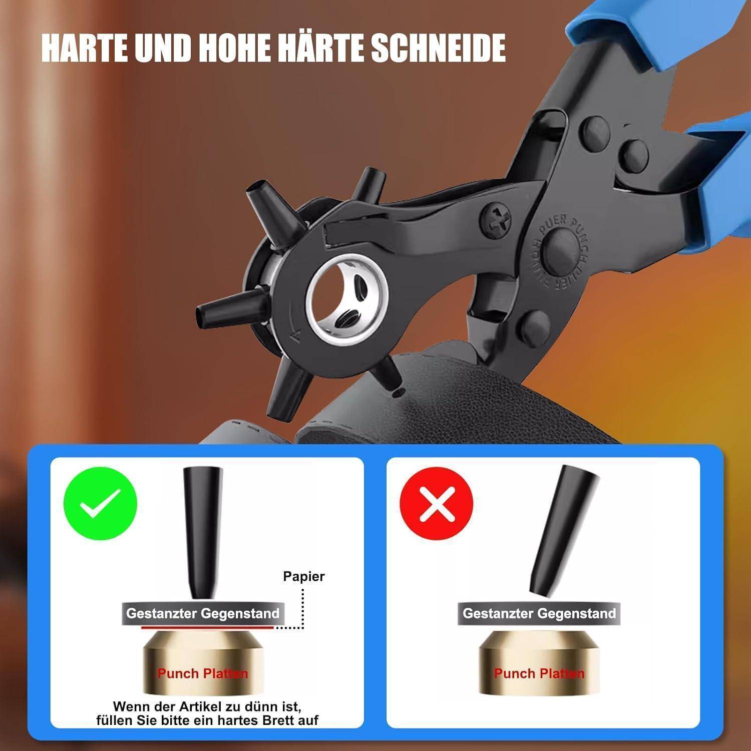 Diyife Lochzange für Leder [Volles Set], Gürtel Lochermit Komforthebel, Heavy Duty Lochzange mit 2 Extra Punch Platten und Lineal, Multi Sized Punch