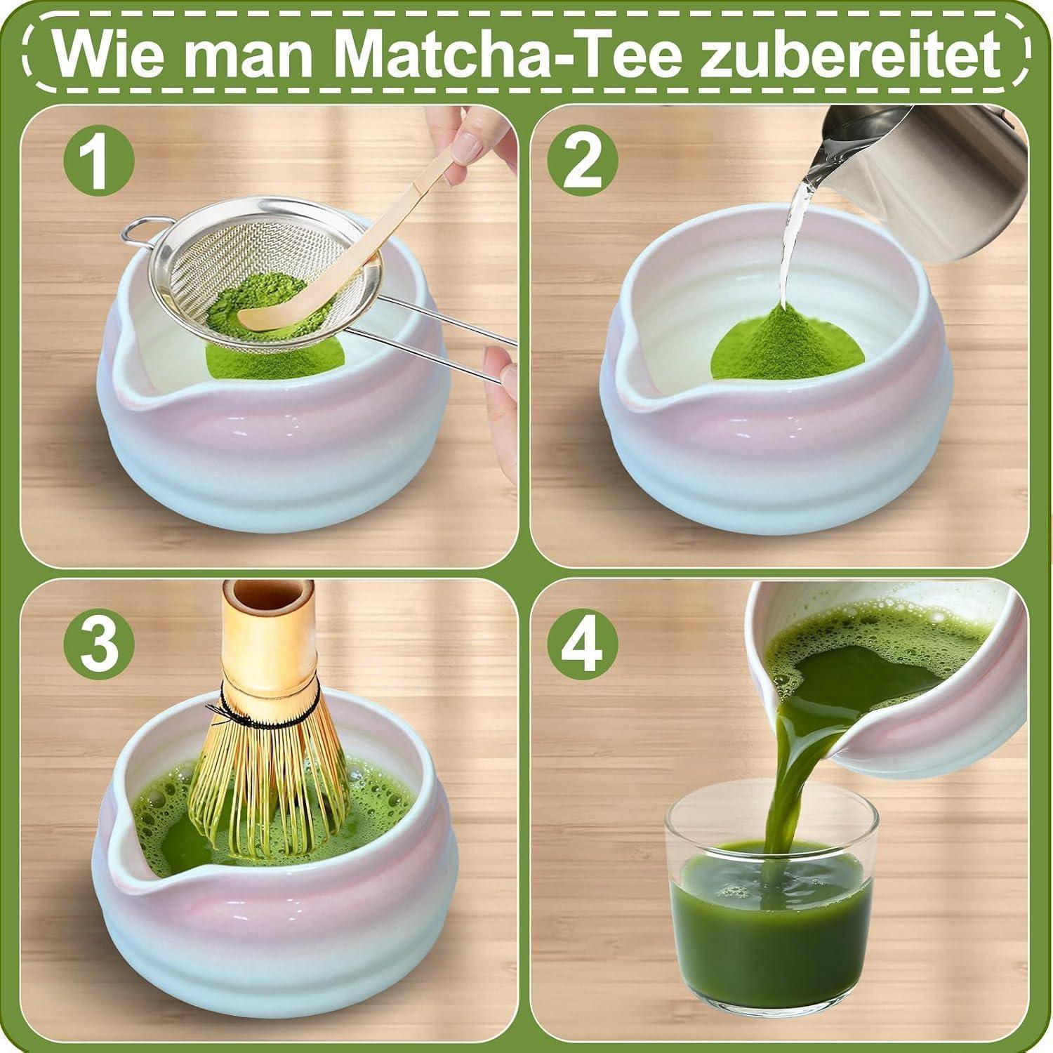 Matcha Besen Set 8 Teiliges, Matcha Set mit Bambus Matcha Besen &amp; Matcha Schale mit Ausgießer &amp; Matcha-Sieb, Matcha Tea Set Gift für Matcha-Liebhabe