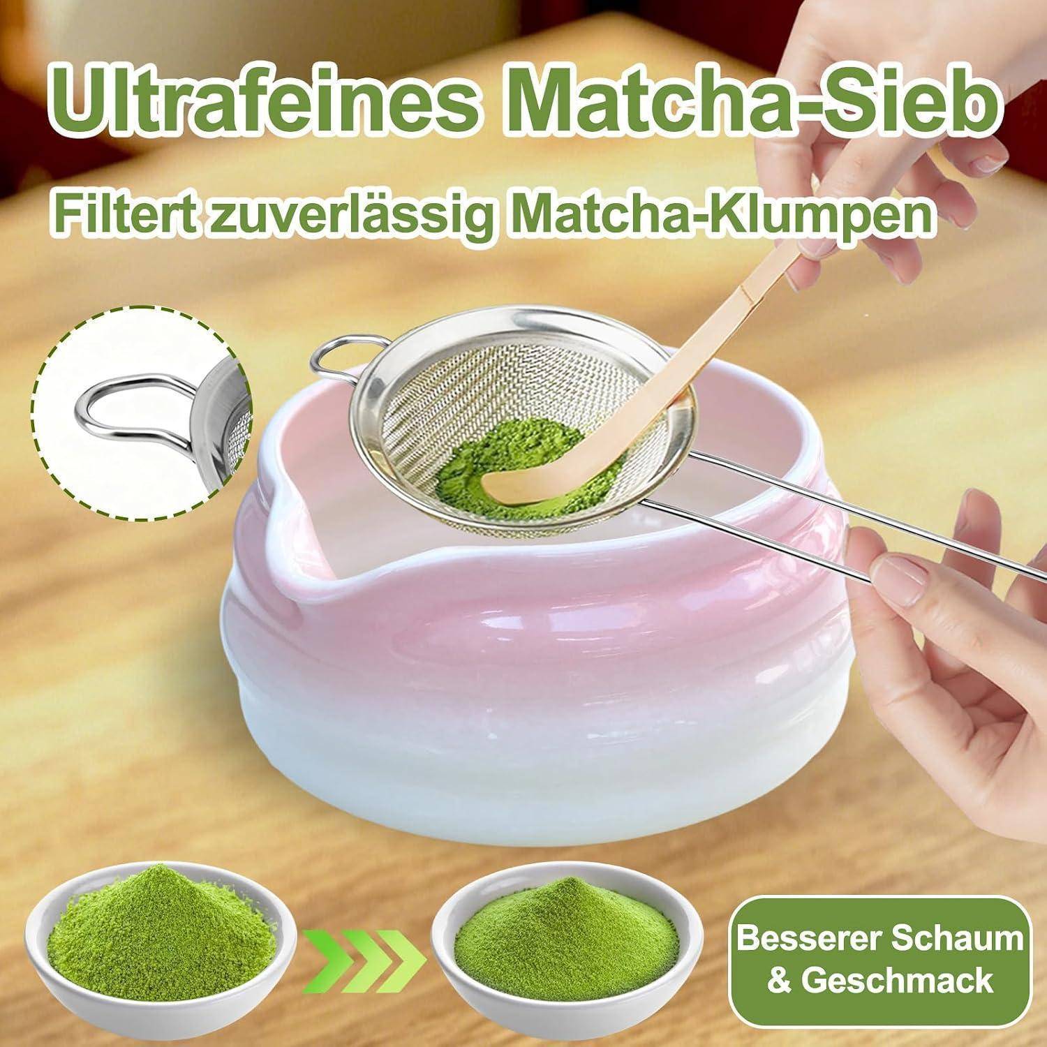 Matcha Besen Set 8 Teiliges, Matcha Set mit Bambus Matcha Besen &amp; Matcha Schale mit Ausgießer &amp; Matcha-Sieb, Matcha Tea Set Gift für Matcha-Liebhabe