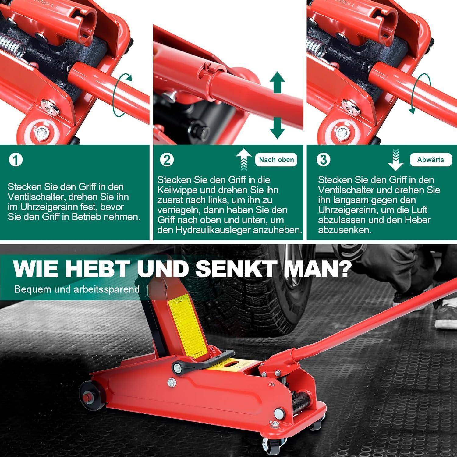 HYCHIKA Steel Racing Trolley Jack mit hydraulischer Kolben-Schnellhubpumpe, 3 Tonnen (6.600 lb) Kapazität, Hubbereich 5,3-18 Zoll