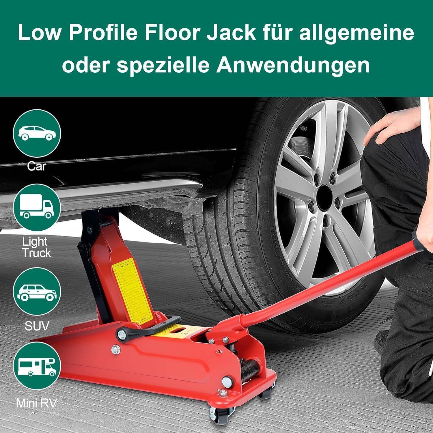 HYCHIKA Steel Racing Trolley Jack mit hydraulischer Kolben-Schnellhubpumpe, 3 Tonnen (6.600 lb) Kapazität, Hubbereich 5,3-18 Zoll