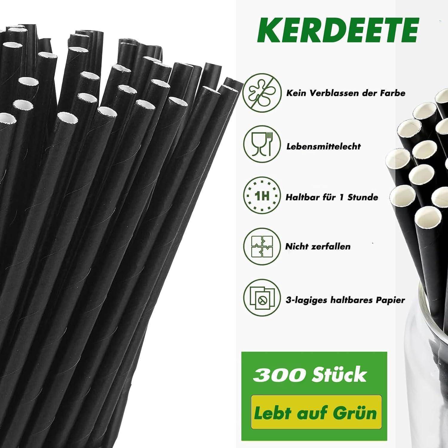Schwarz Papierstrohhalme 500 Stück Ø 6 mm 19,7cm Strohhalme Papier Biologisch abbaubar, Geeignet Einweg Trinkhalme aus stabilem Kraftpapier für Par