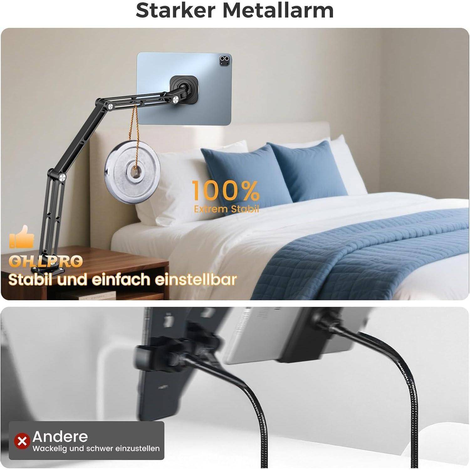 OHLPRO Tablet Wandhalterung aus Aluminium, iPad Halterung Wand Magnetisch mit Verstellbar Arm, Magnet Küchenwandhalterung Kompatibel mit iPad Pro