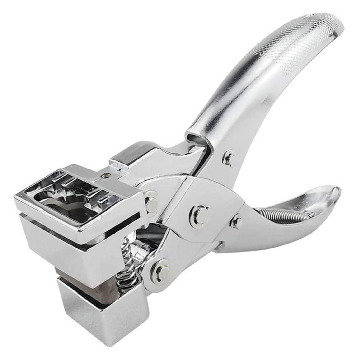 Chrom-Metall-Handlochstanze mit quadratischem Stempel, verwendet zum Schneiden von Löchern in Materialien.