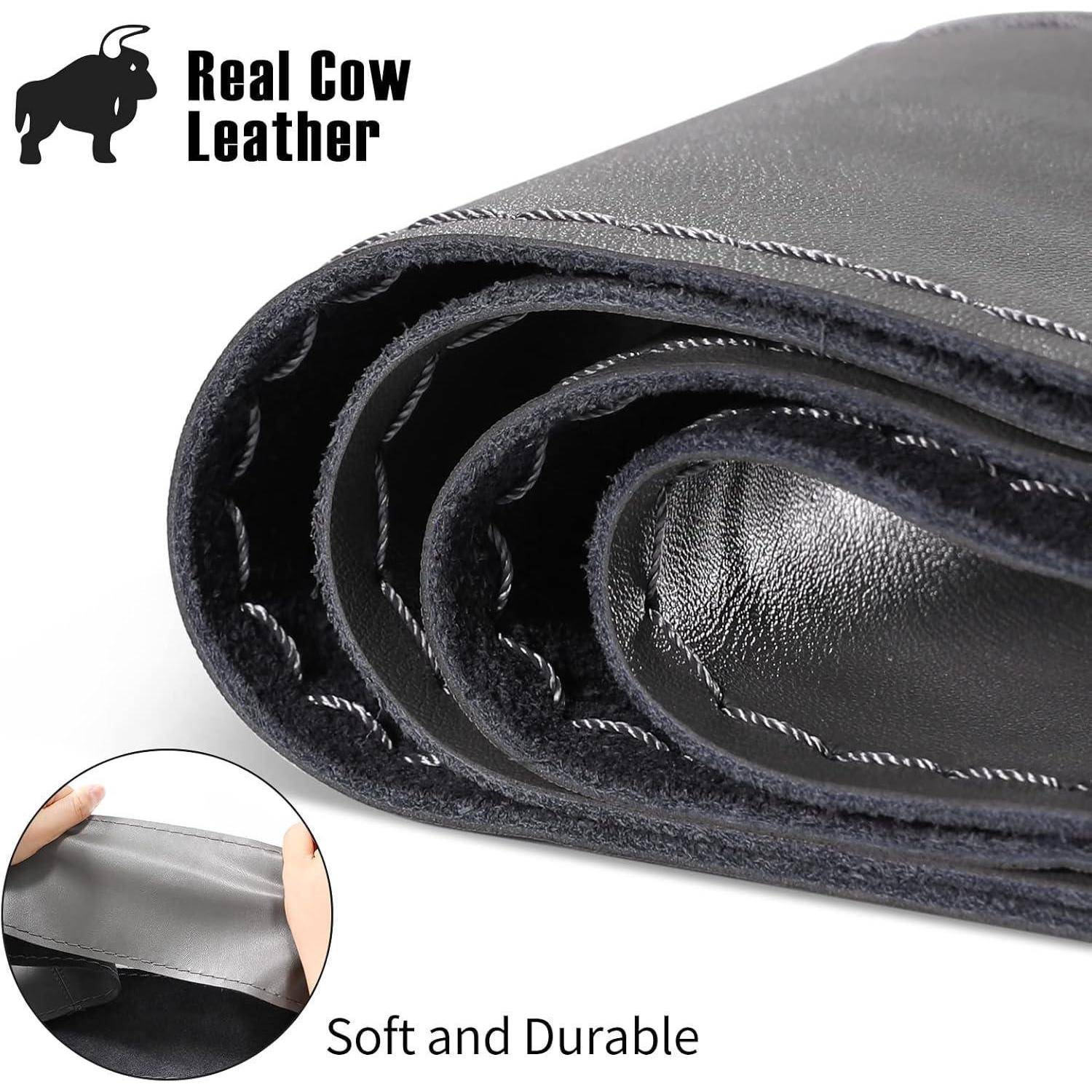 SEG Direct Lenkradabdeckung aus Echtem Leder, Wrap Aufnähen, für 37-39 cm Rund und D-Typ Lenkräder, Grau