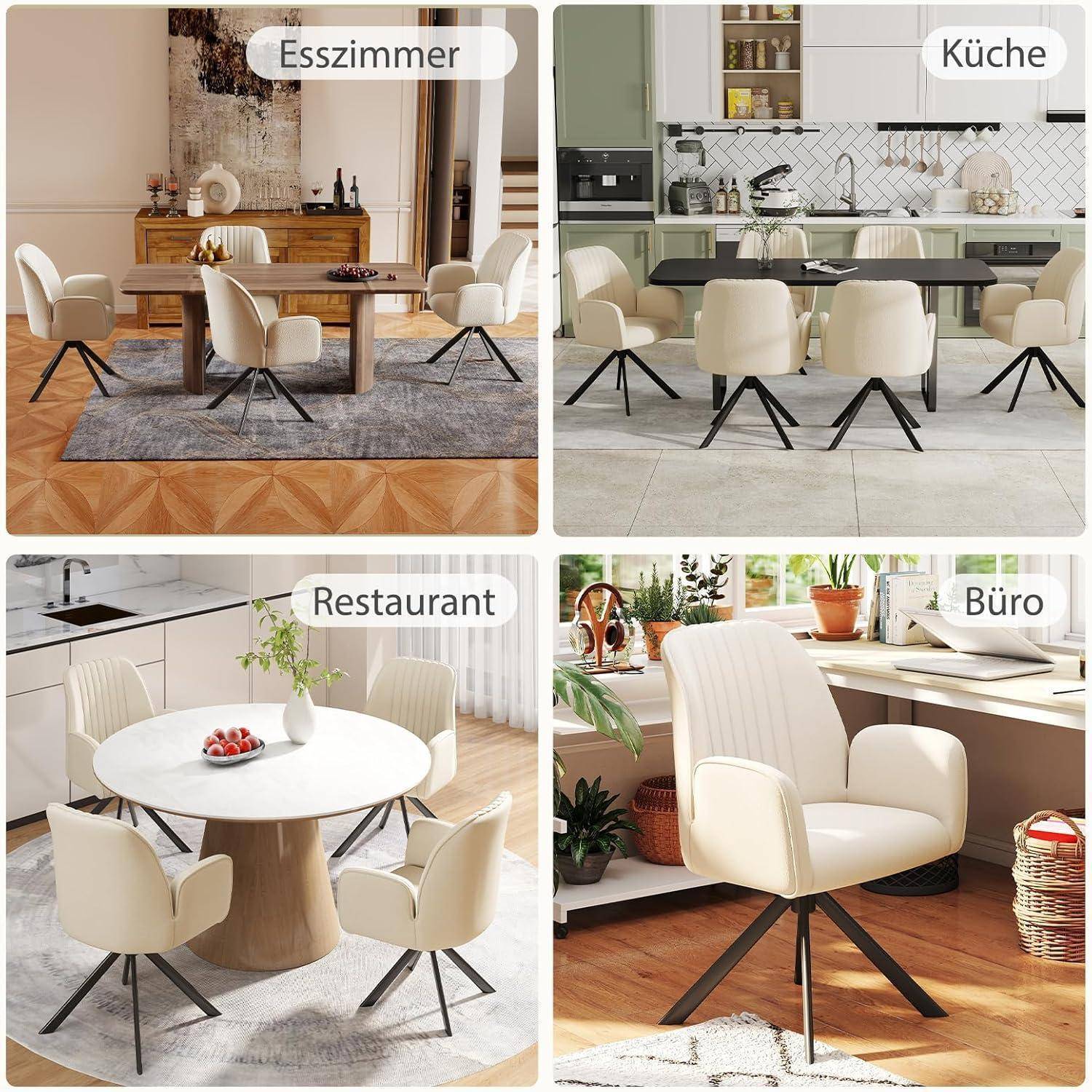 2er Set Esszimmerstühle Drehbar mit Armlehne, 360°Drehbar Polsterstuhl Küchenstuhl aus Chenille, Stühle Esszimmer Schminkstuhl Drehstuhl mit Metal
