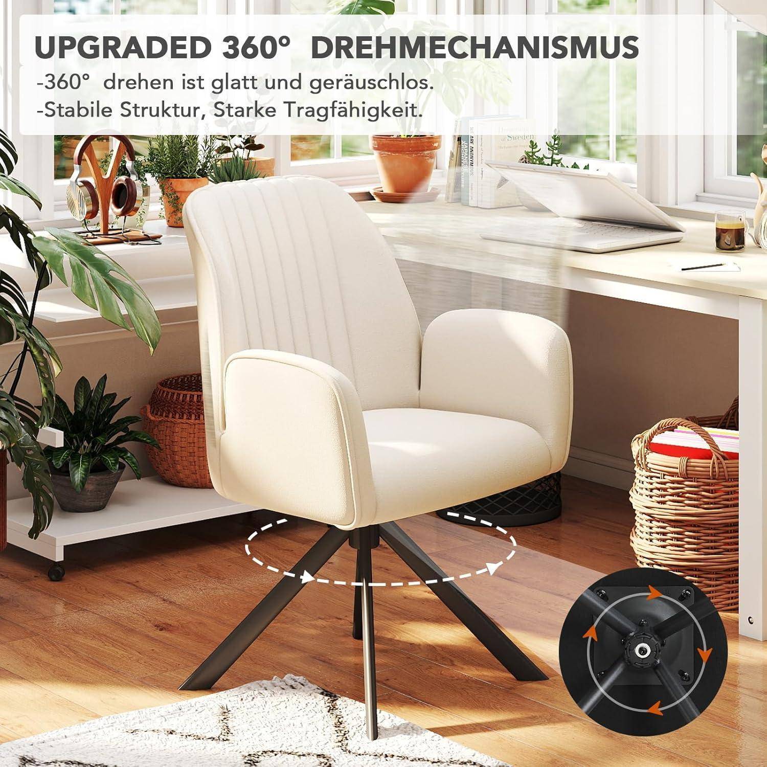 2er Set Esszimmerstühle Drehbar mit Armlehne, 360°Drehbar Polsterstuhl Küchenstuhl aus Chenille, Stühle Esszimmer Schminkstuhl Drehstuhl mit Metal