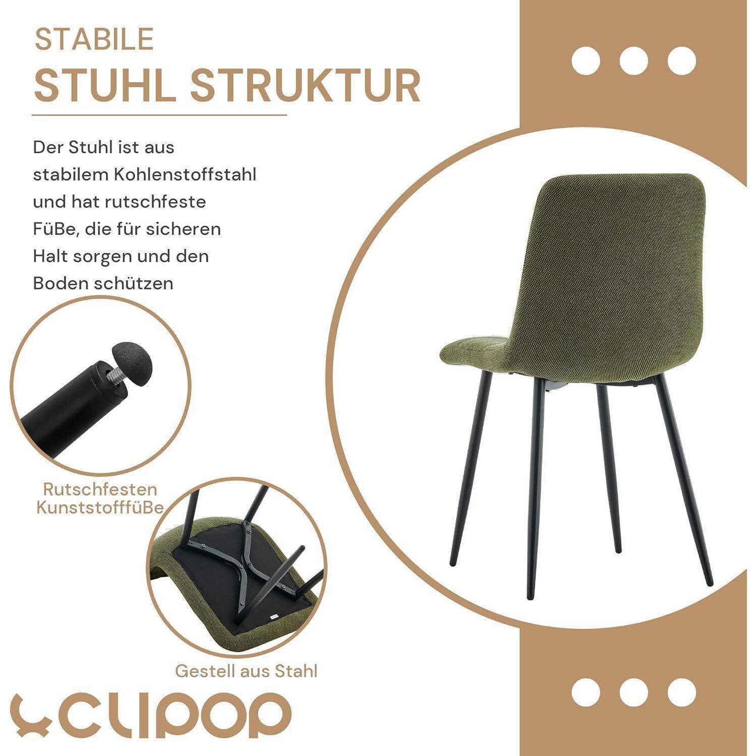 CLIPOP Esszimmerstühle 6er Set Chenille Dunkelgrün, Gepolsterter Sitz Wohnzimmerstuhl mit stabilen Metallbeinen, für Zuhause und Büro (Chenille Du