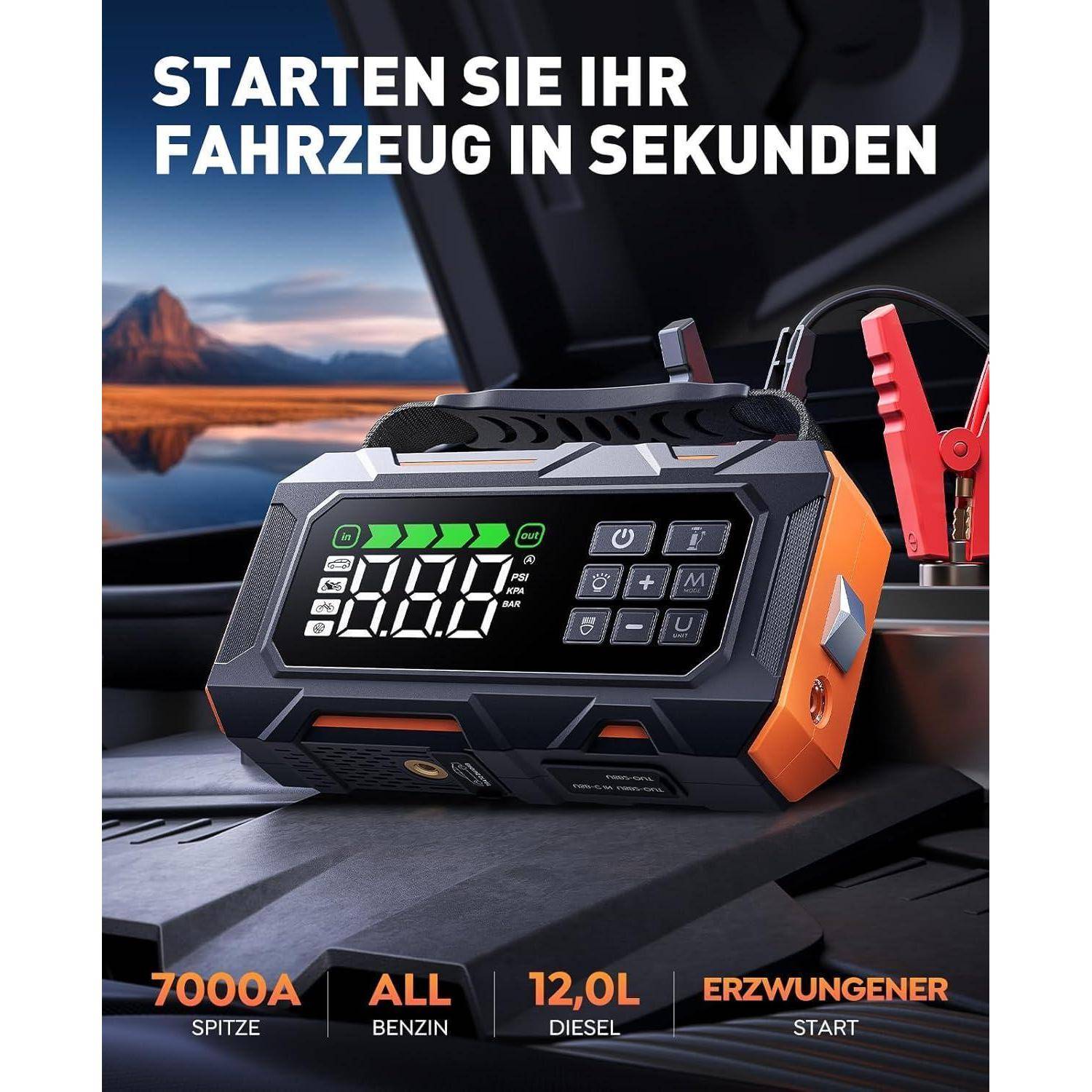 14-In-1 8000A Starthilfe Powerbank für Pkw mit Kompressor 160PSI, 26800mAh Auto Starthilfe mit Notfall Kit, Starter Powerbank für All Benzin/12L Die