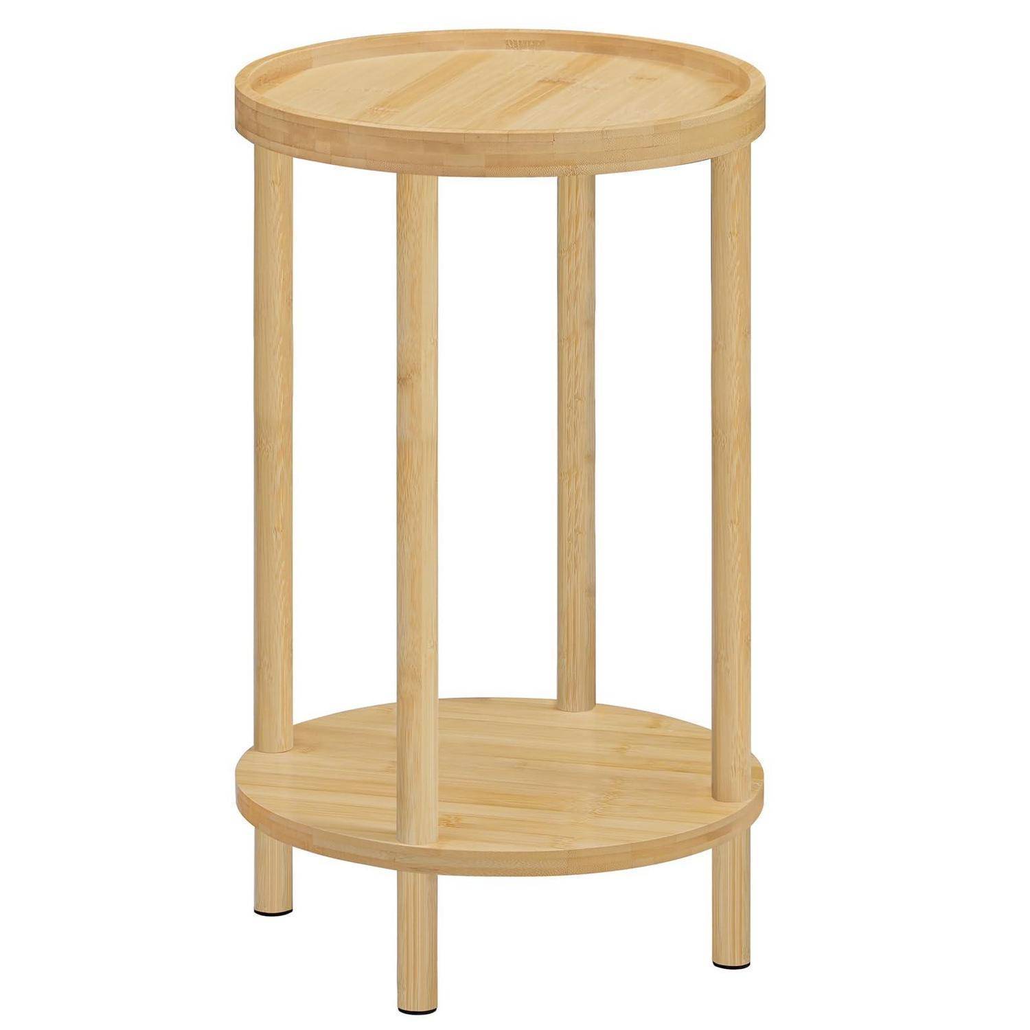 HOOBRO Beistelltisch rund aus Bambus, Nachttisch mit erhöhtem Rand, Sofatisch modern, für kleine Räume, Wohnzimmer, Schlafzimmer, Flur, Eingangsber