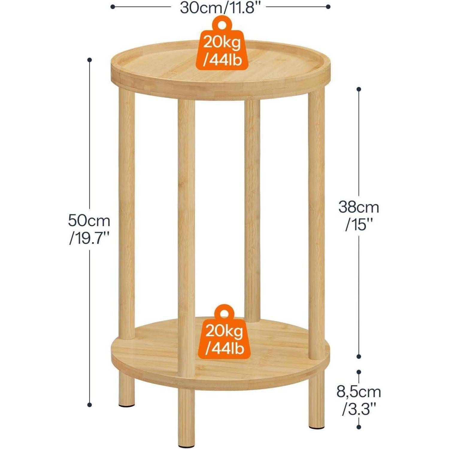 HOOBRO Beistelltisch rund aus Bambus, Nachttisch mit erhöhtem Rand, Sofatisch modern, für kleine Räume, Wohnzimmer, Schlafzimmer, Flur, Eingangsber