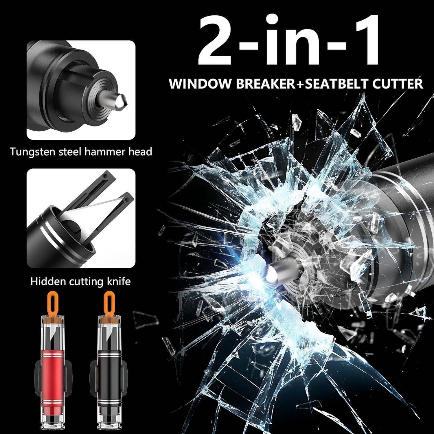 2 Stück Gurtschneider Notfallhammer, 2 In 1 Notfallhammer Auto mit Gurtschneider, Multifunktional Auto Sicherheitshammer Tragbarer Nothammer Auto