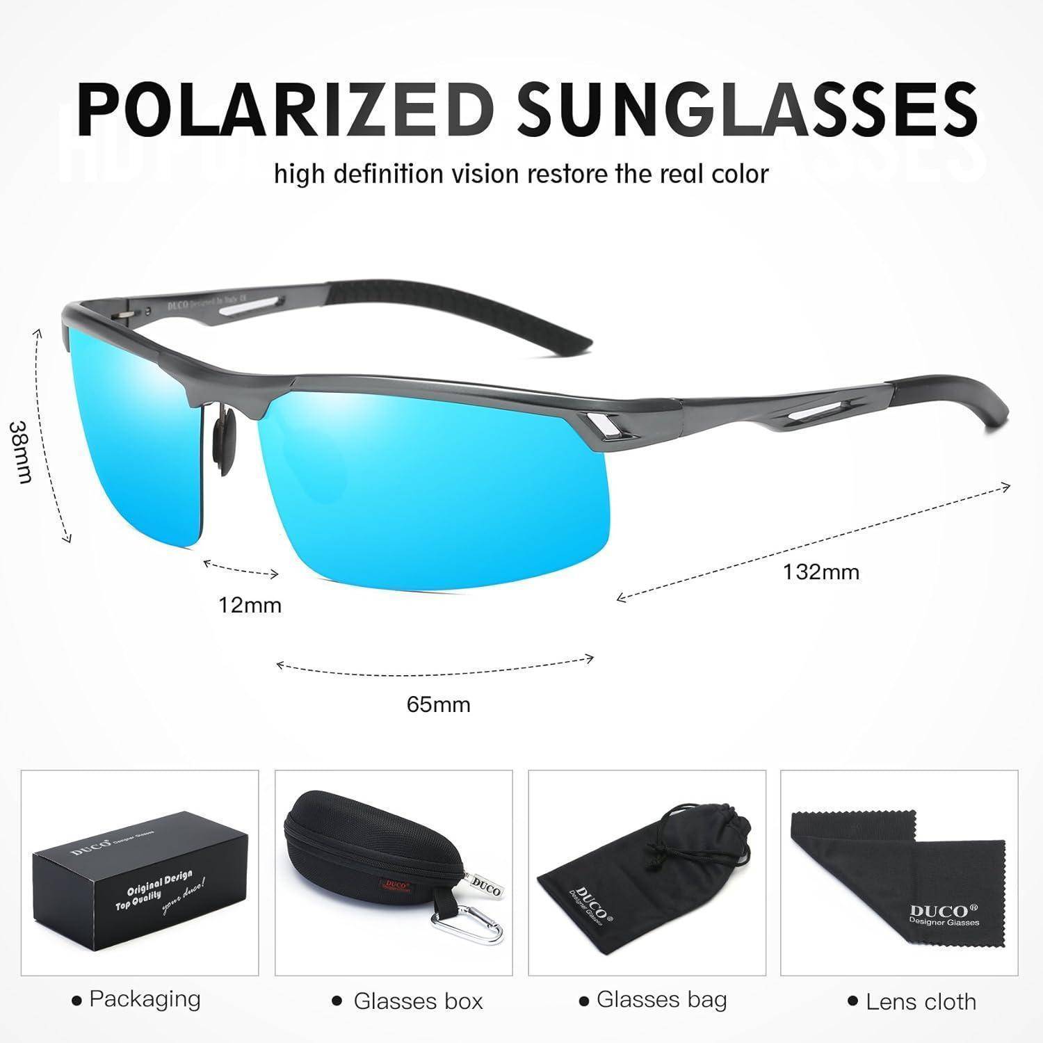 DUCO Sonnenbrille für Herren Retro Polarisierte Sonnenbrille Ultraleichte Sportbrille Al-Mg Metallrahmen Fahrerbrille 8550