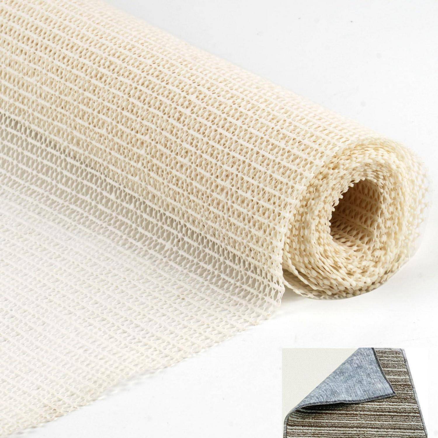 Aufgerolltes creme-farbenes Gewebe-Mesh-Stoff auf weißem Hintergrund, gezeigt als Produktmuster mit einem kleinen Ausschnitt von gefalteten Stoff-Schichten.
