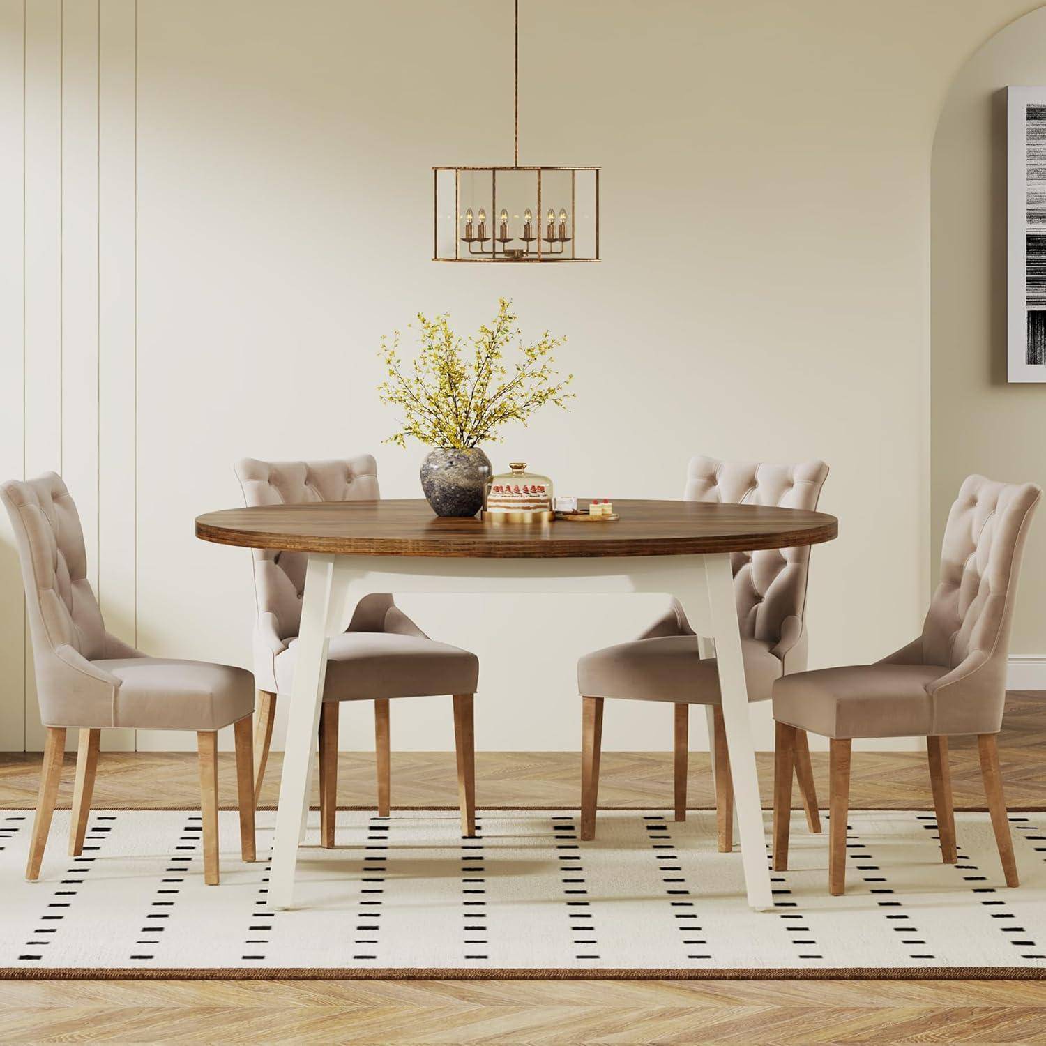 Tribesigns Runder Esstisch für 4-6 Personen,120 x 75 cm (Durchmesser x H), Esstisch Rund mit Massivholz Beinen,Moderner Holztisch für Esszimmer, Woh