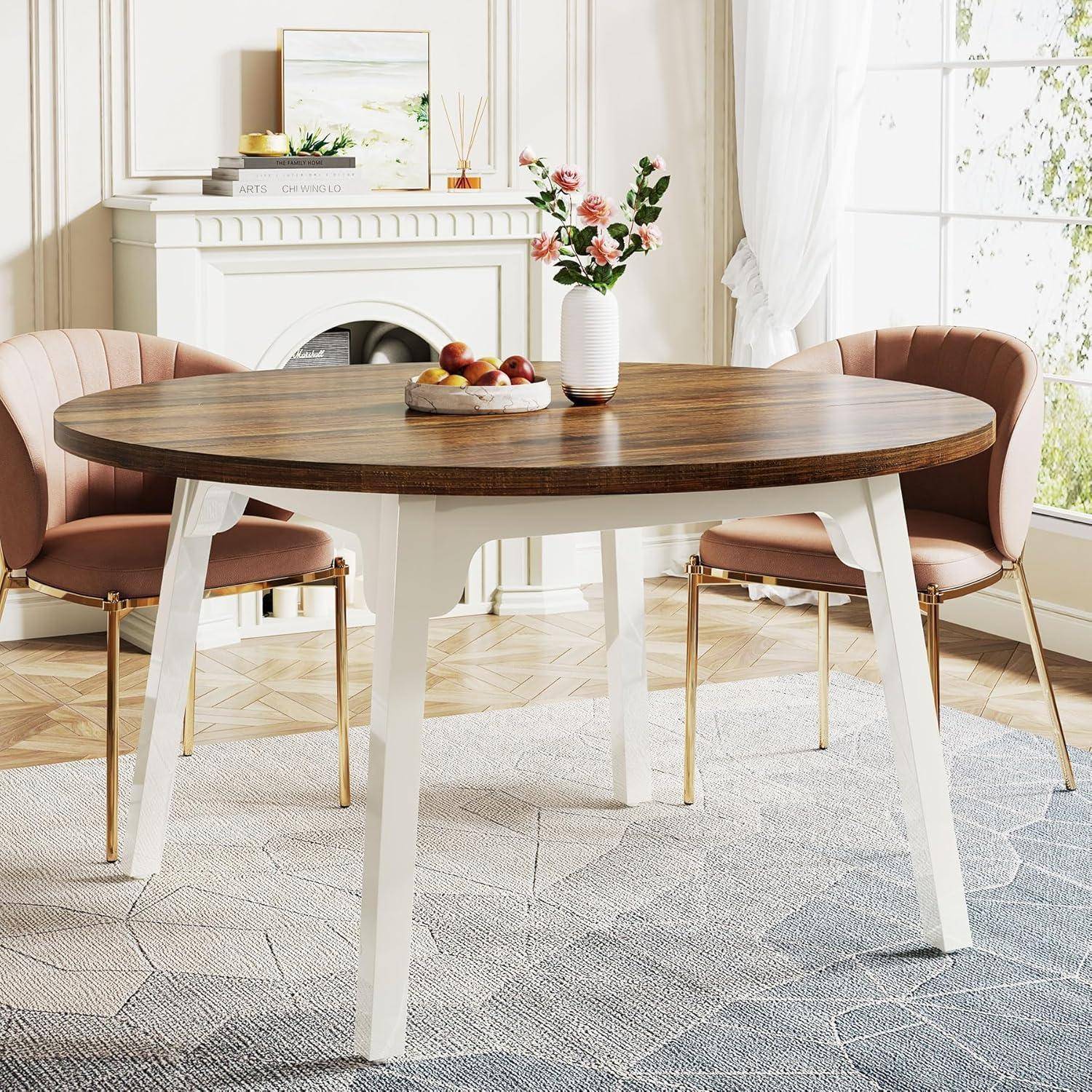 Tribesigns Runder Esstisch für 4-6 Personen,120 x 75 cm (Durchmesser x H), Esstisch Rund mit Massivholz Beinen,Moderner Holztisch für Esszimmer, Woh