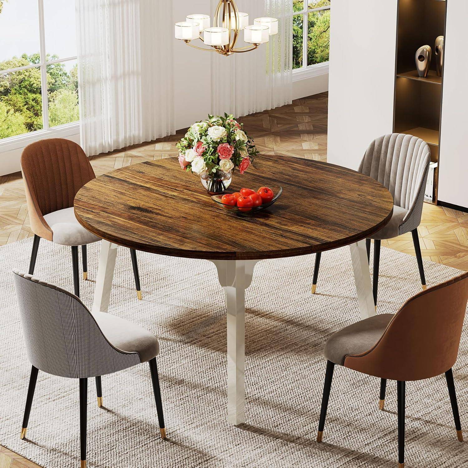 Tribesigns Runder Esstisch für 4-6 Personen,120 x 75 cm (Durchmesser x H), Esstisch Rund mit Massivholz Beinen,Moderner Holztisch für Esszimmer, Woh