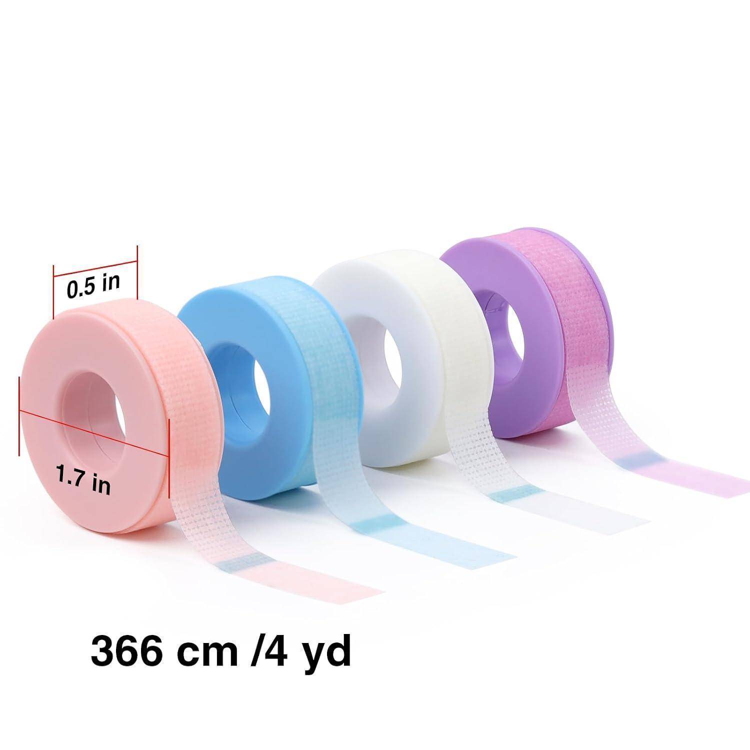 Fünf Rollen Pastellklebeband mit einer Rollenabmessung von 0,5 Zoll und 1,7 Zoll, plus Text „366 cm/4 Meter