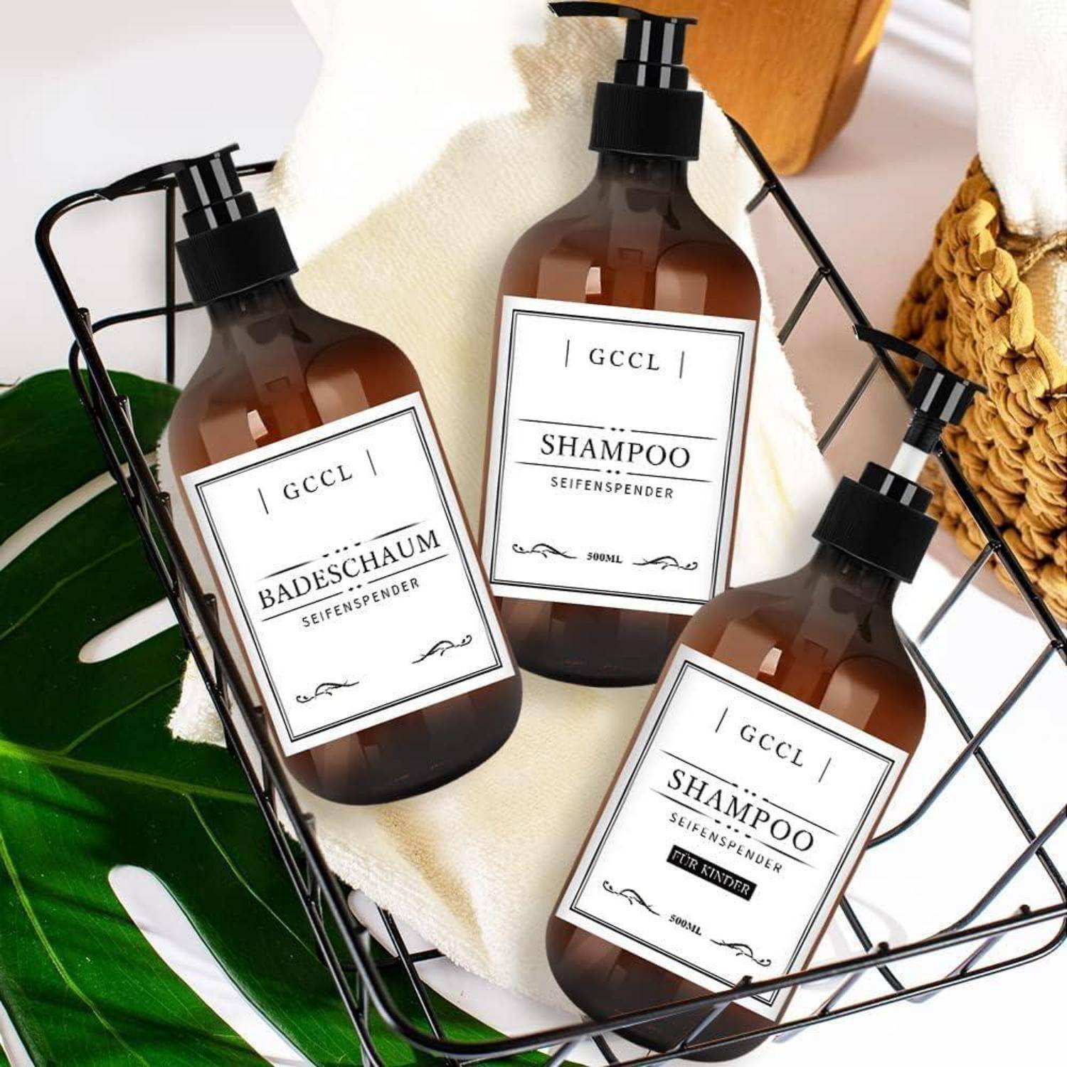4 Stück 500 ml Seifenspender Flaschen, Leere Plastik Pumpspender für Lotion, Duschgel, Shampoo und Conditioner, Flüssigseifenspender mit Wasserdich