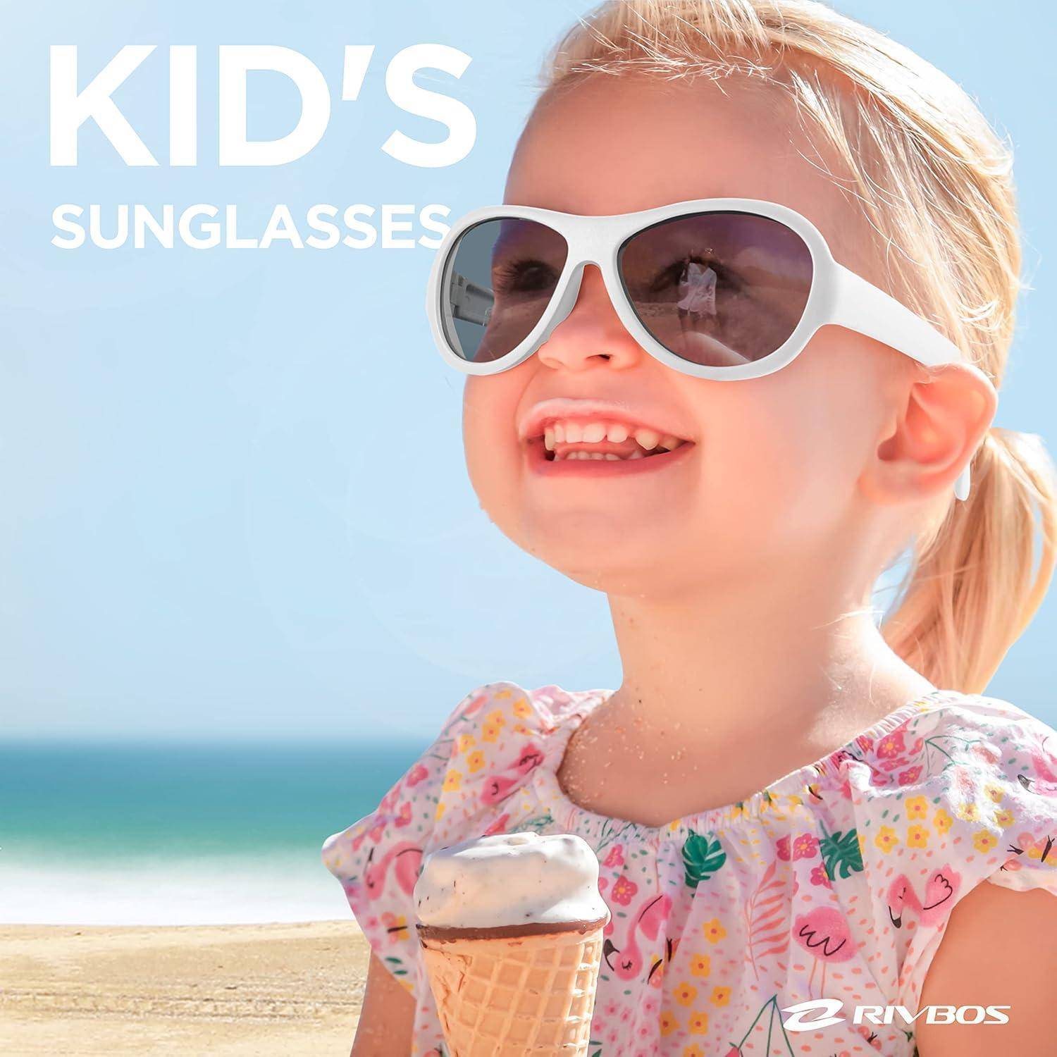RIVBOS Kinder polarisierte Sonnenbrille mit Riemen Brillengläser Schattierungen für Jungen Mädchen und Kinder RBK067 067 Weiß