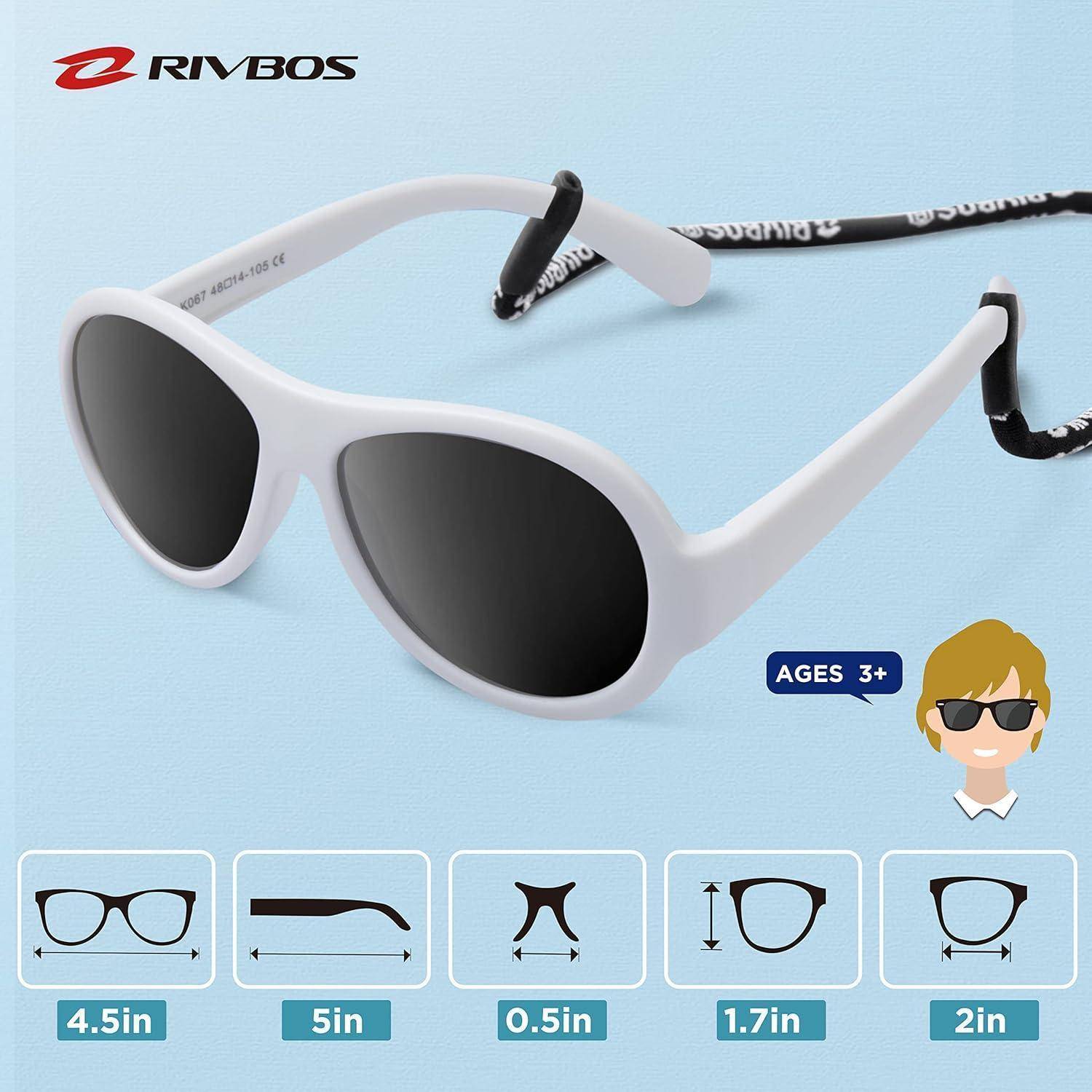 RIVBOS Kinder polarisierte Sonnenbrille mit Riemen Brillengläser Schattierungen für Jungen Mädchen und Kinder RBK067 067 Weiß