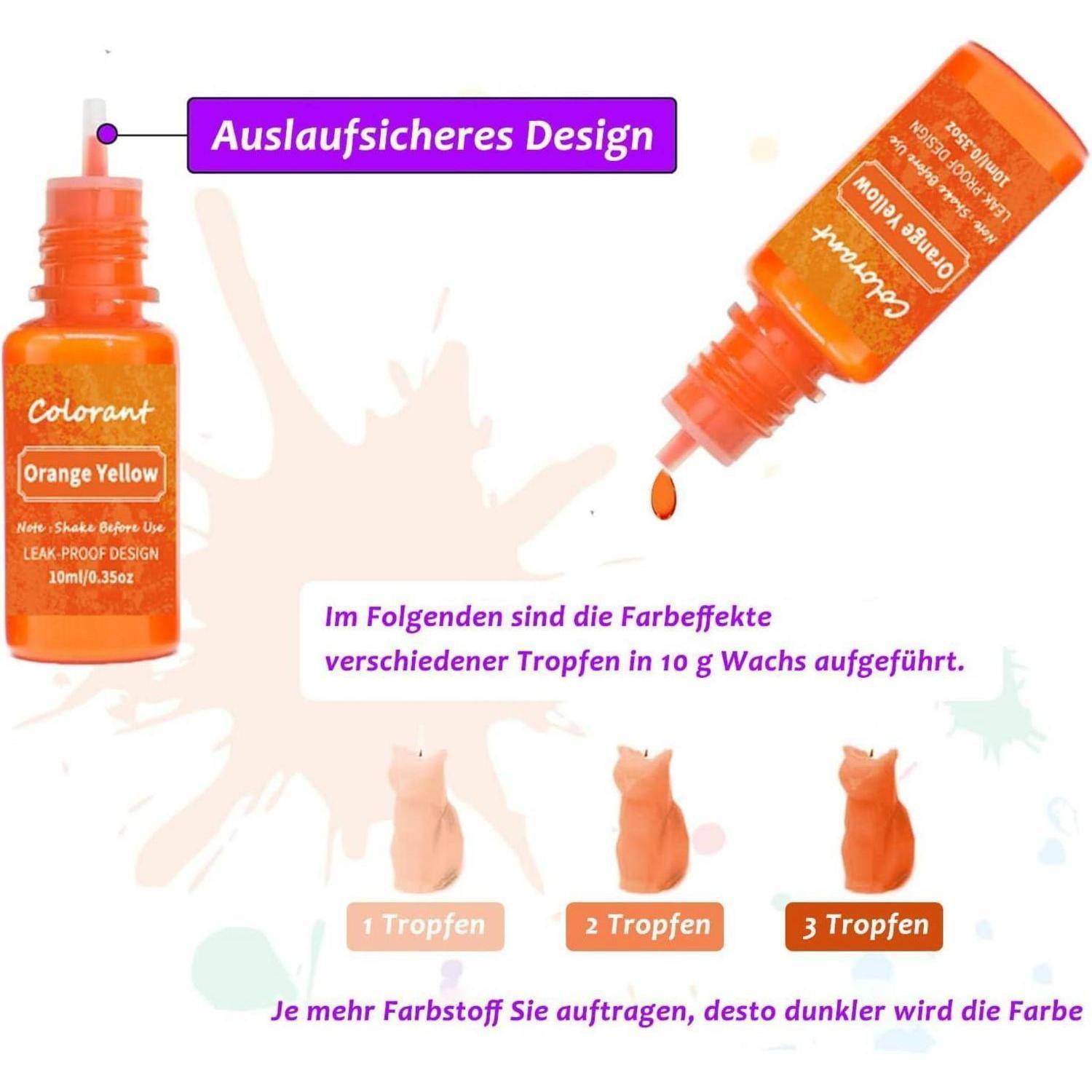 Ronoza® Kerzenwachs Farbe – 6 Farben Kerzenfarbe für DIY-Kerzen, Gelwachs, Paraffinwachs und Bienenwachs, zum Gießen, je 10 ml