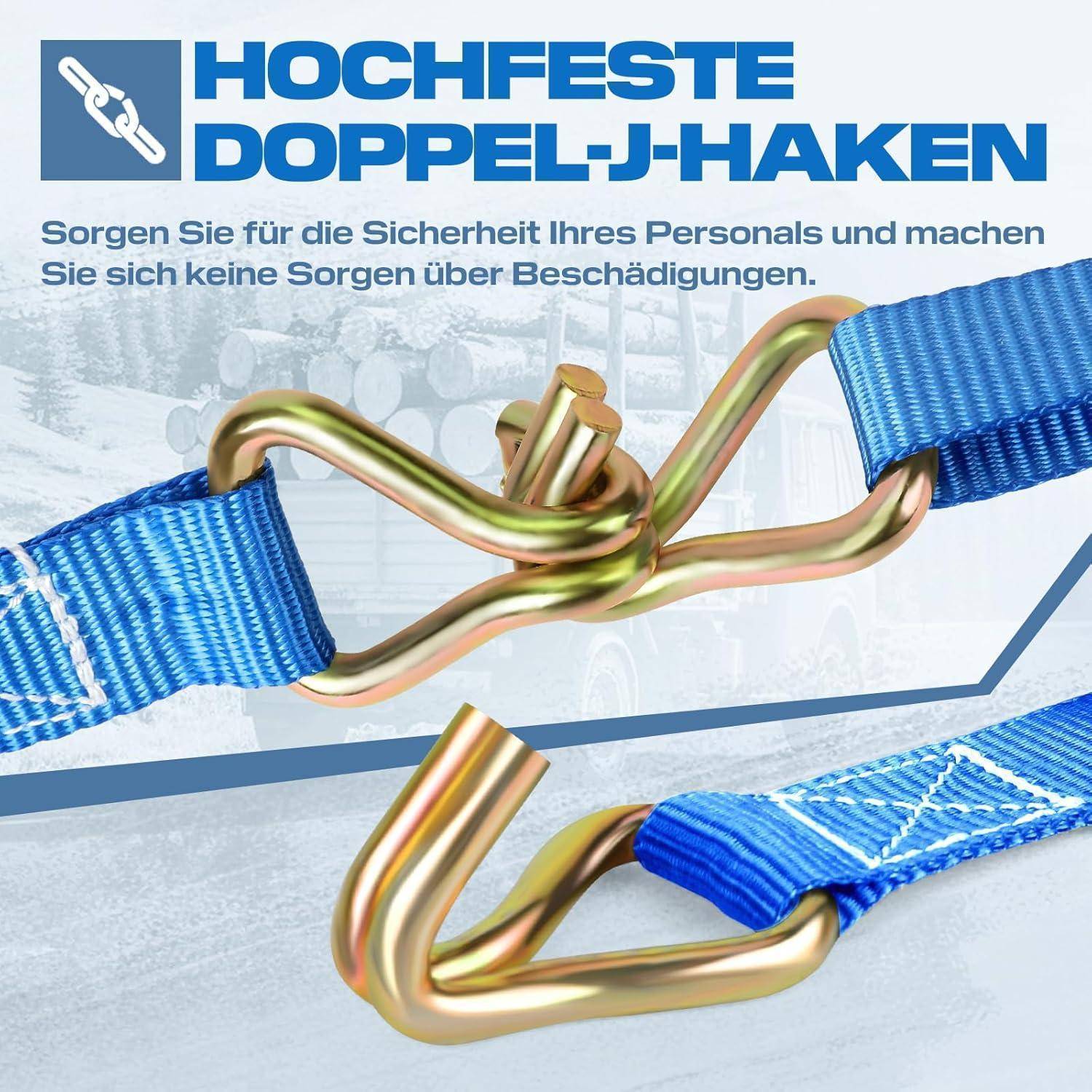 6M Spanngurte mit Ratsche - 25MM Spanngurt mit J Haken TÜV/GS Zertifiziert mit Ratschengurte mit Nockenschnalle für Motorräder, Auto, Anhänger, Ha