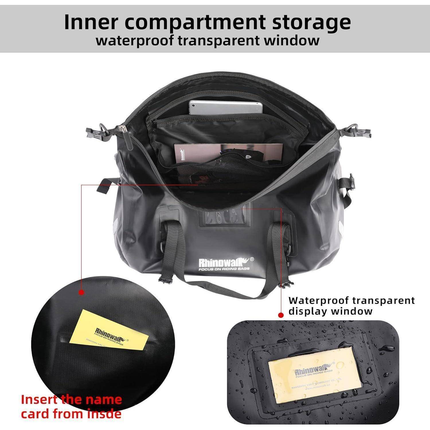 Wasserdichter Rucksack mit einem inneren Fachabteilungs-Aufbewahrungstaschen und transparentem Display-Fenster; zeigt eine von innen eingefügte Namenskarte.