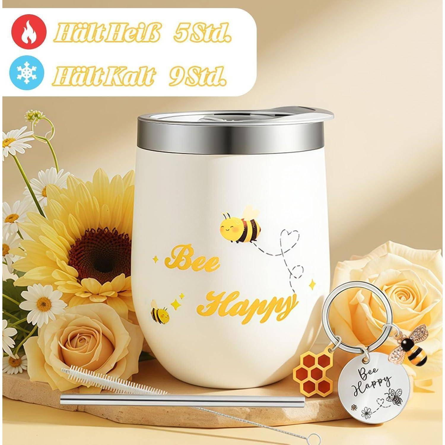 Weißer isolierter Becher mit Bienen-