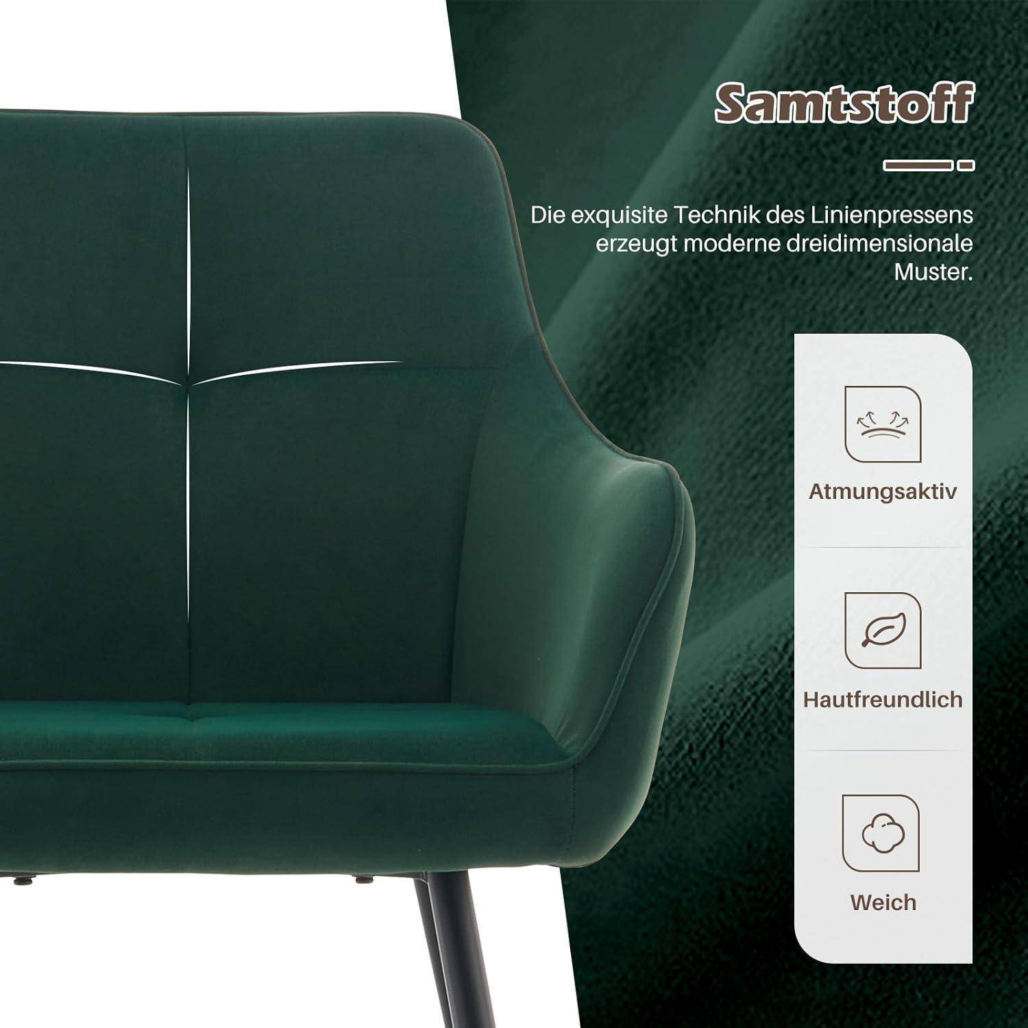 TUKAILAI Esszimmerstühle 4er Set Samtstoff, Küchenstühle Polsterstühle Armlehnstuhl mit Metallbeine, Sessel modern für Küche Esszimmer Wohnzimme