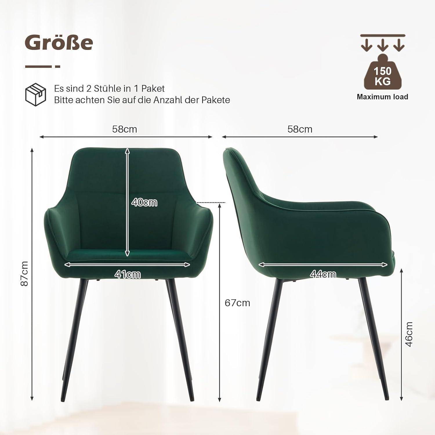 TUKAILAI Esszimmerstühle 4er Set Samtstoff, Küchenstühle Polsterstühle Armlehnstuhl mit Metallbeine, Sessel modern für Küche Esszimmer Wohnzimme