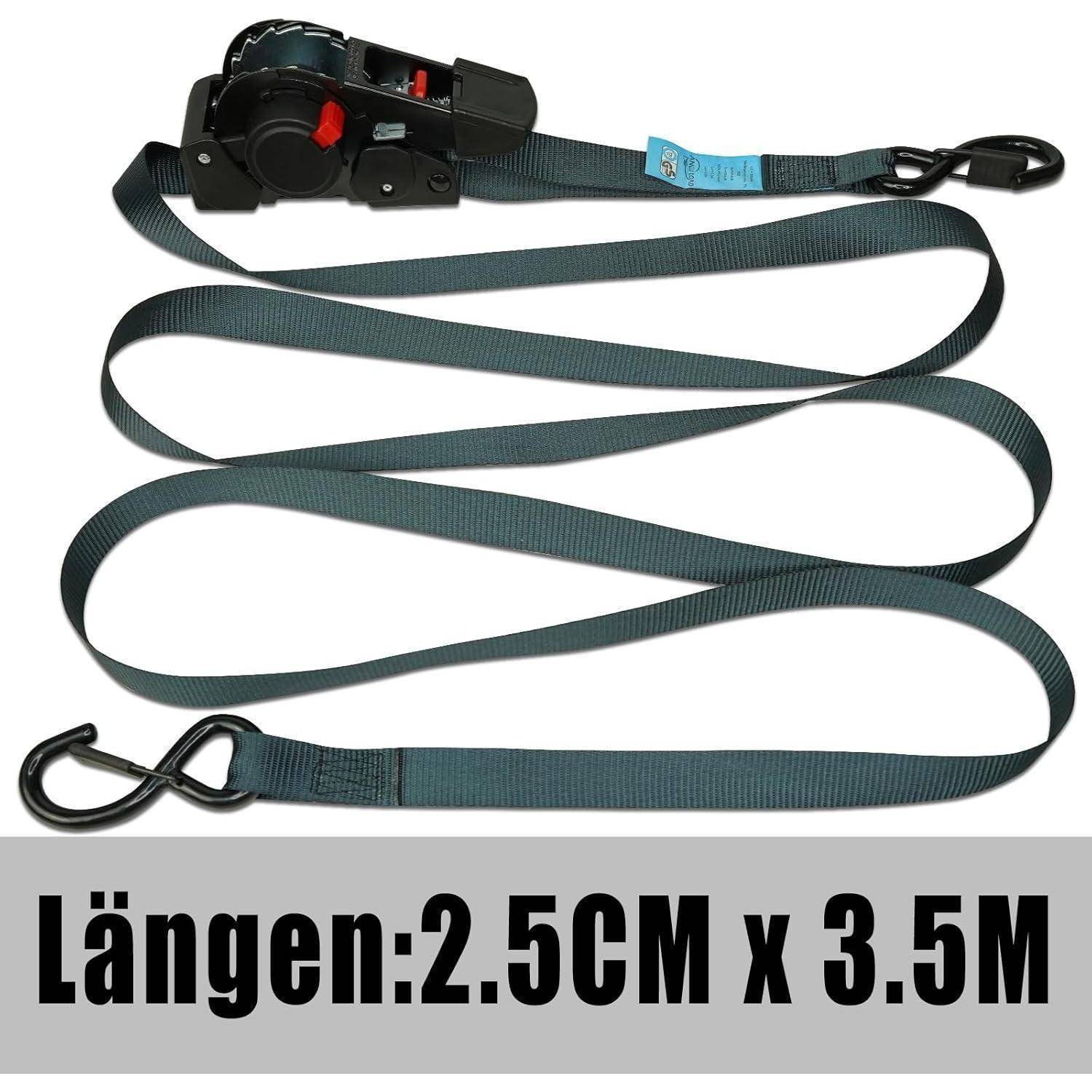 ENJ 2-Pack Automatik Spanngurt (2.5 cm x 3.5 m),Retractable Ratchet Strap,Ratschenbindegurt für Motorräder, Boote, Atvs, Utvs. W.L.L:317 kg/B.S:952