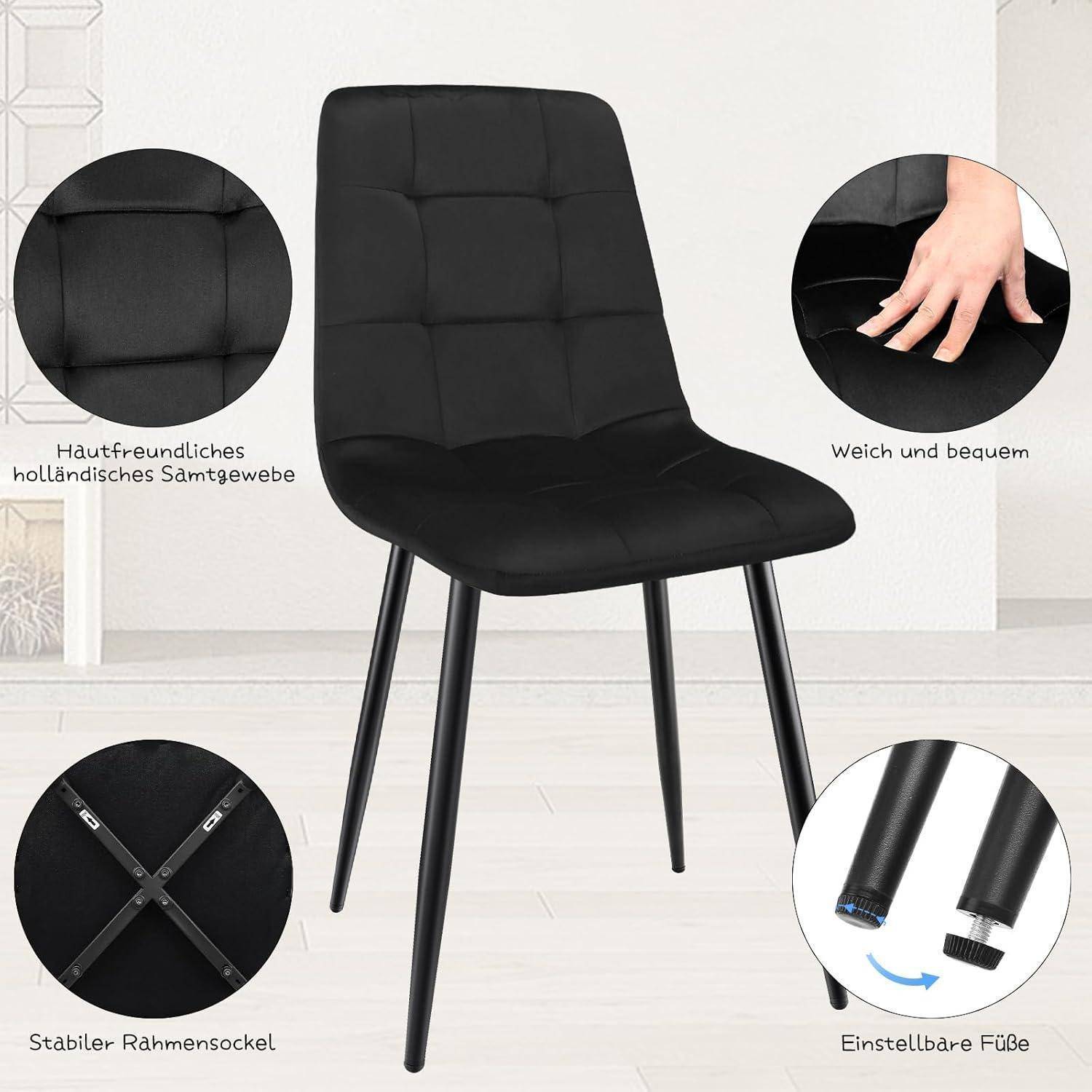 Esszimmerstühle 4er Set, gepolsterter Stuhl mit hoher Rückenlehne und holländischem Samtdesign, Esstischstühle mit Metallfuß, für Esszimmer, Woh