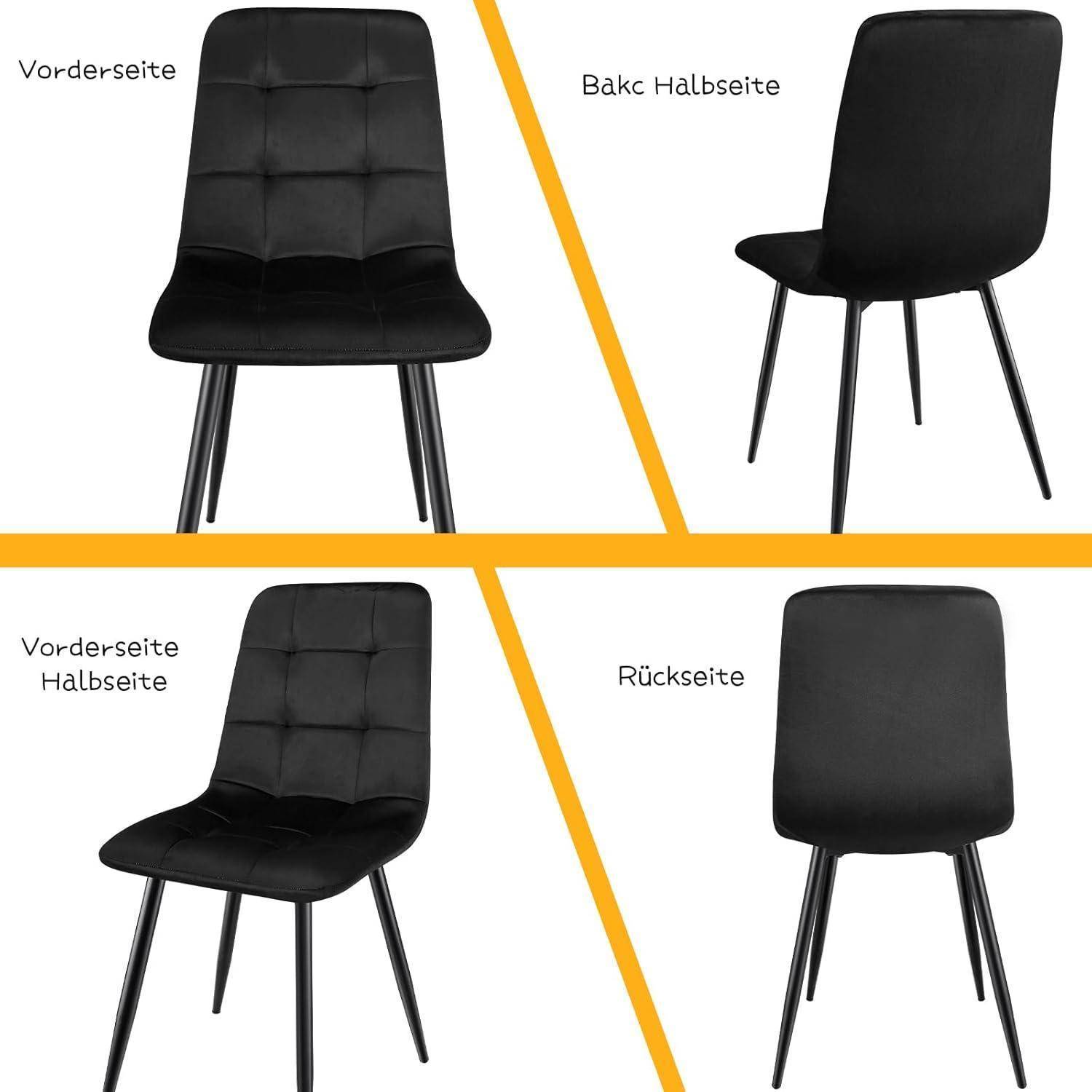 Esszimmerstühle 4er Set, gepolsterter Stuhl mit hoher Rückenlehne und holländischem Samtdesign, Esstischstühle mit Metallfuß, für Esszimmer, Woh