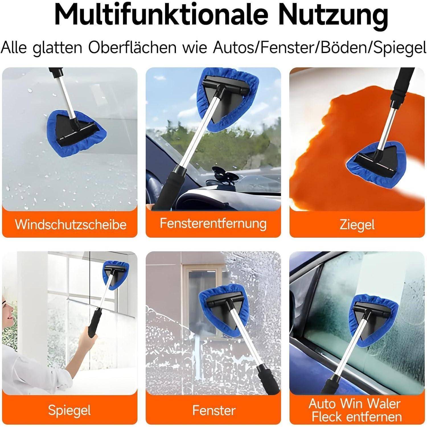 Multifunktionaler Glasreiniger mit 6 Mikrofasertüchern und 1 grünen Entlüftungsbürste mit Teleskopgriff und 180-Grad-Drehung für den Einsatz in A