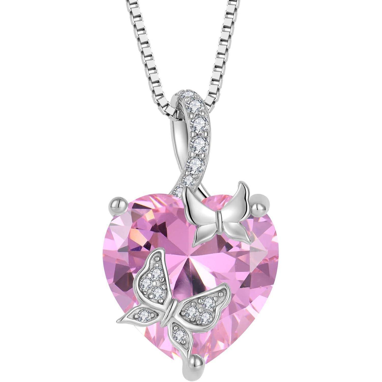 FJ Schmetterling Kette Damen 925 Sterling Silber Herz Geburtsstein Kette Anhänger Schmuck Geschenke für Frauen Mutter Freundin Mama 10 Oktober - Ros
