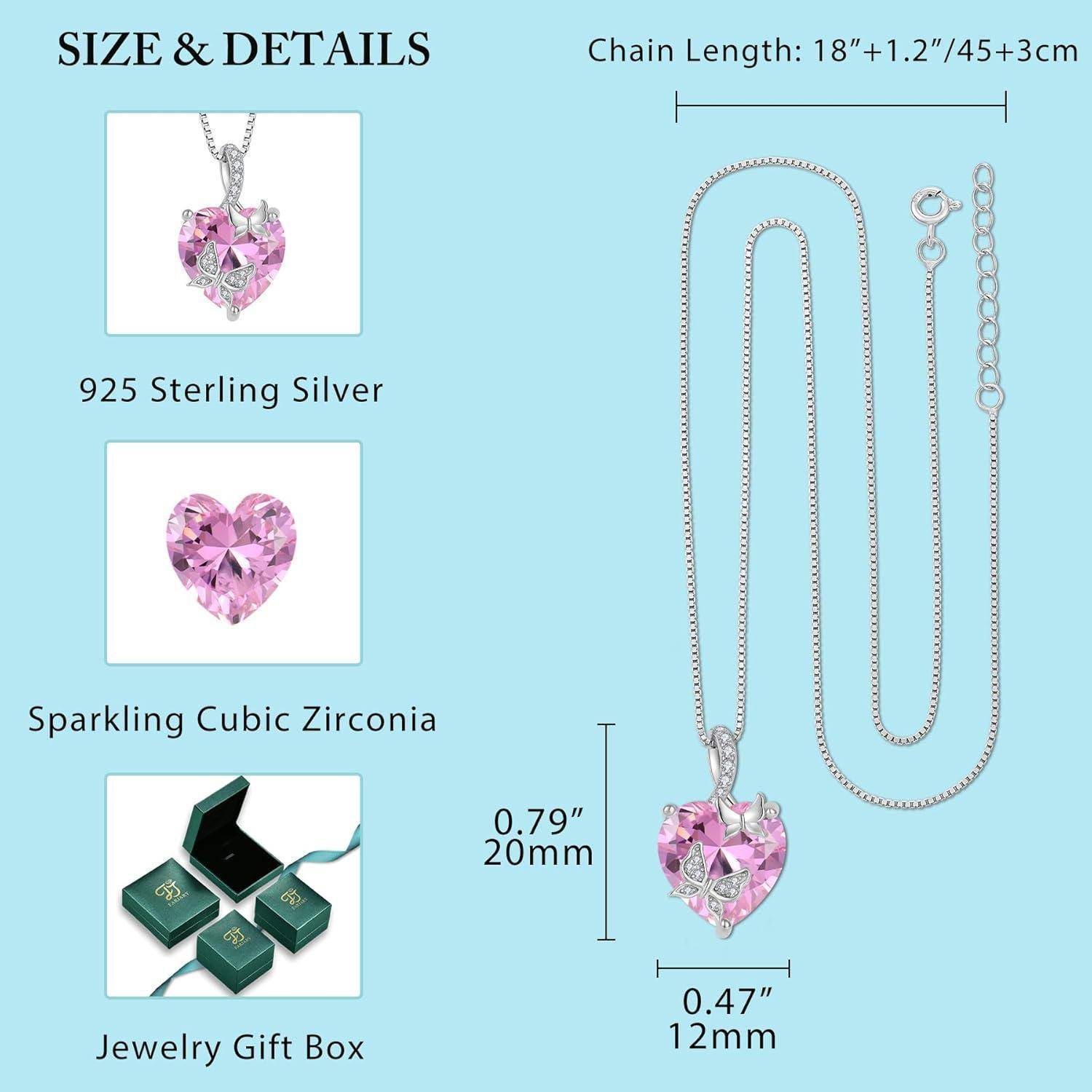 FJ Schmetterling Kette Damen 925 Sterling Silber Herz Geburtsstein Kette Anhänger Schmuck Geschenke für Frauen Mutter Freundin Mama 10 Oktober - Ros