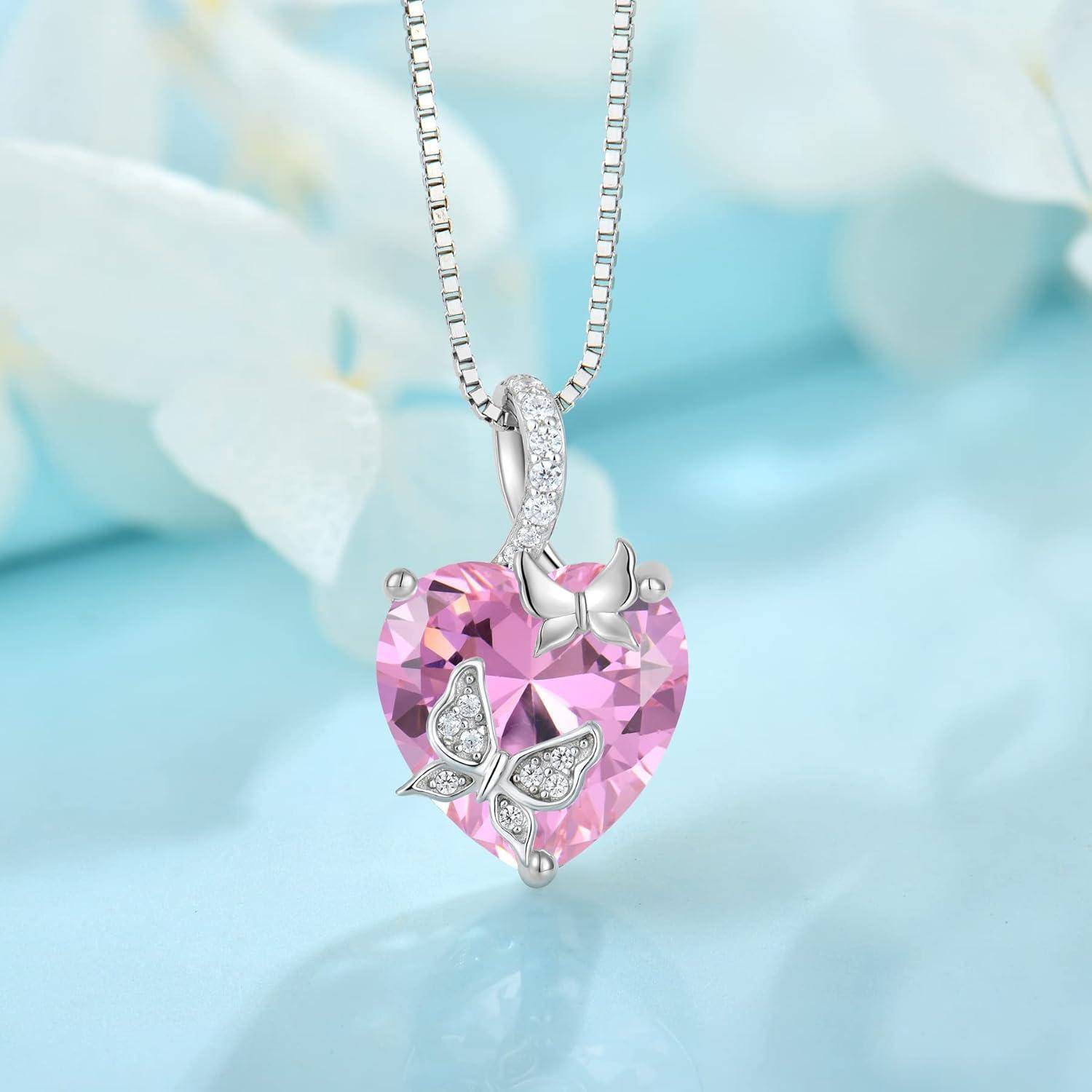 FJ Schmetterling Kette Damen 925 Sterling Silber Herz Geburtsstein Kette Anhänger Schmuck Geschenke für Frauen Mutter Freundin Mama 10 Oktober - Ros