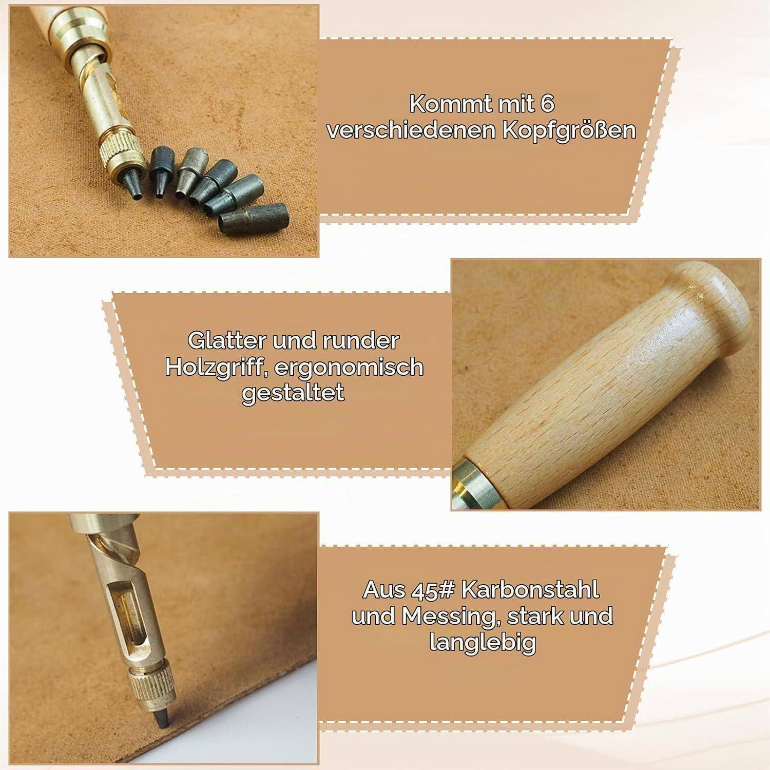 Locher zum Nähen Leder Papierhandwerk,Lochstanzer Papier,Lochstanzer | Locher Groß,Lochzange Papier,Loch Stanzer,mit 6 Pcs Lochern 1,5mm/2mm/3mm/3,5