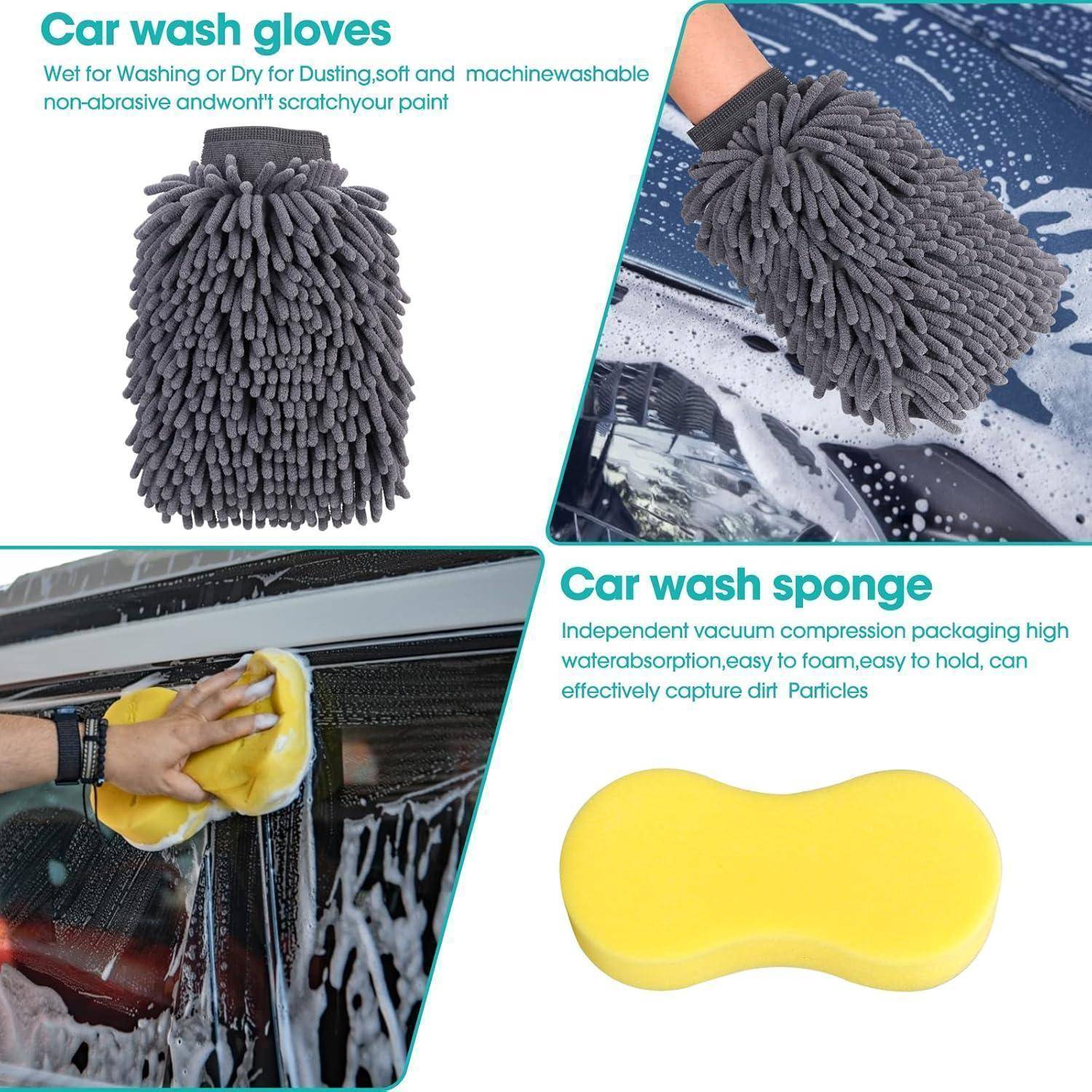 Auto Autopflege Reinigung Set,Autoreinigung set,Auto Pflege Kit,Auto Reiniger Set Außen,Autowäsche Set mit Reifenbürste,Mehrzweck-Reinigungstücher