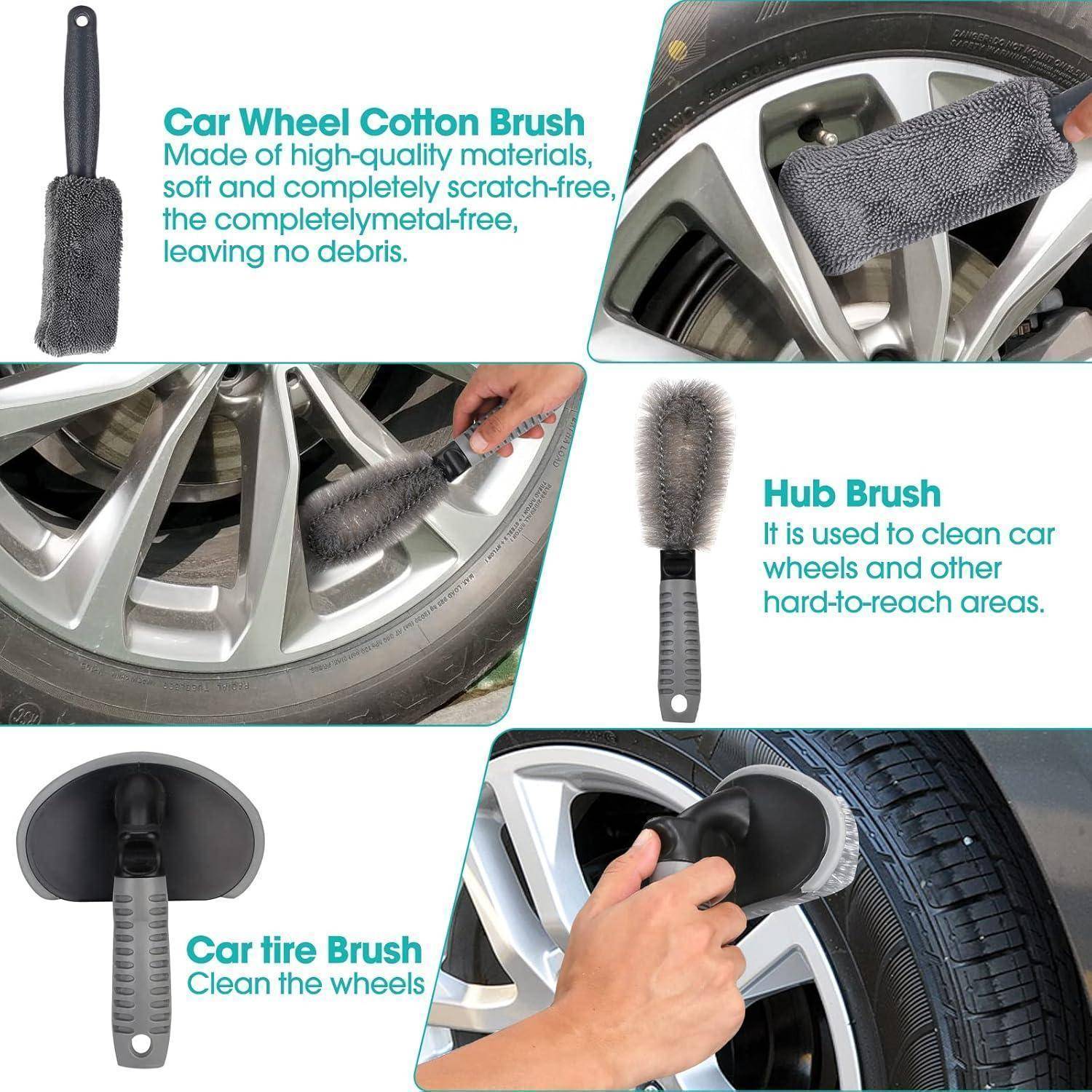 Auto Autopflege Reinigung Set,Autoreinigung set,Auto Pflege Kit,Auto Reiniger Set Außen,Autowäsche Set mit Reifenbürste,Mehrzweck-Reinigungstücher