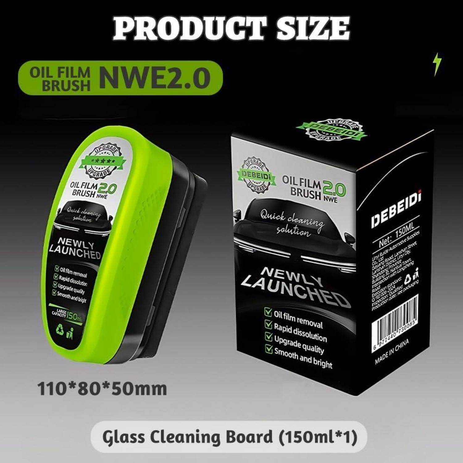 flintronic Automotive Oil Film Cleaning Brush, 2025 New Car Glass Cleaner, 150ML Autoglas-öLfilmreiniger Auto, Upgraded 2.0 ölabweisende Folie für