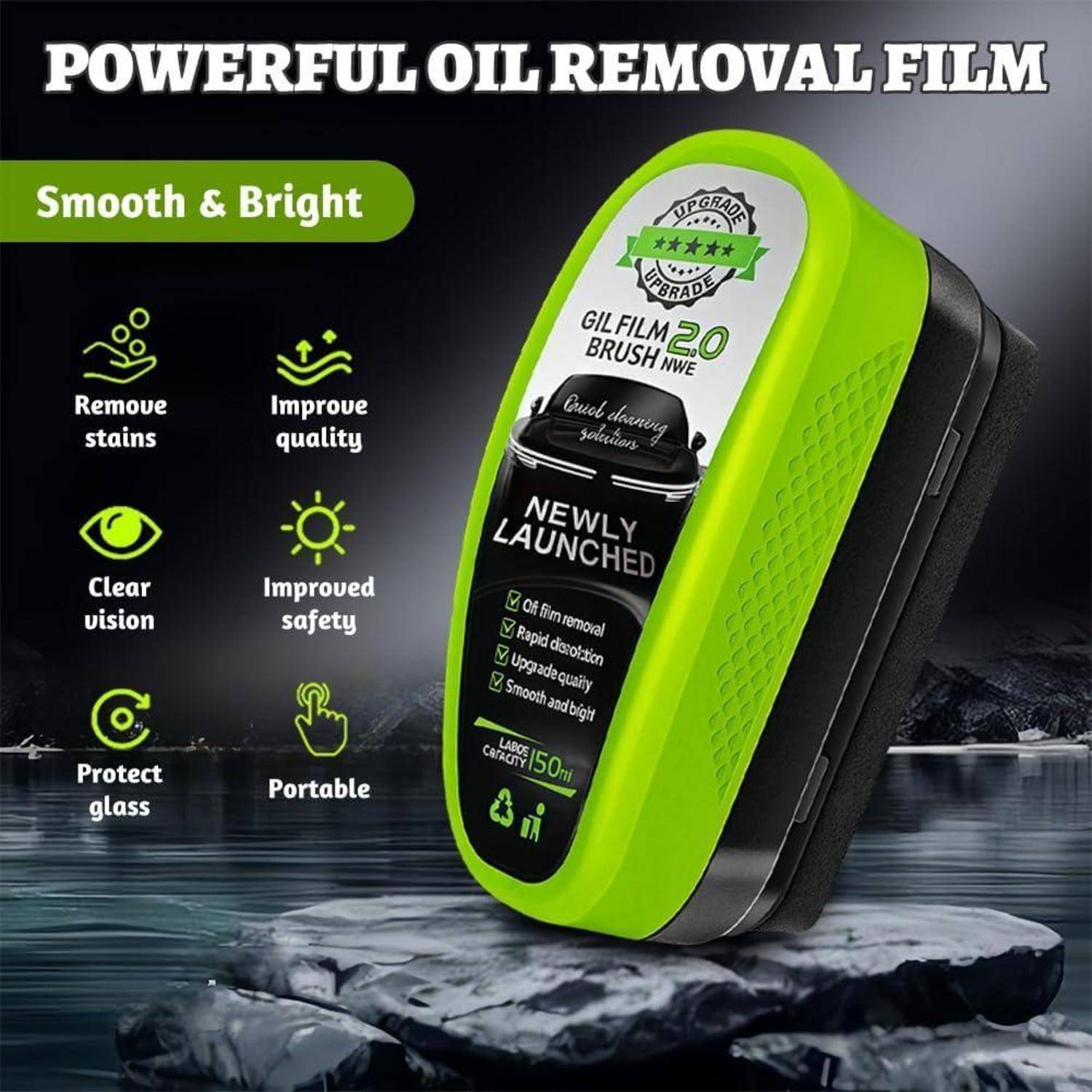 flintronic Automotive Oil Film Cleaning Brush, 2025 New Car Glass Cleaner, 150ML Autoglas-öLfilmreiniger Auto, Upgraded 2.0 ölabweisende Folie für