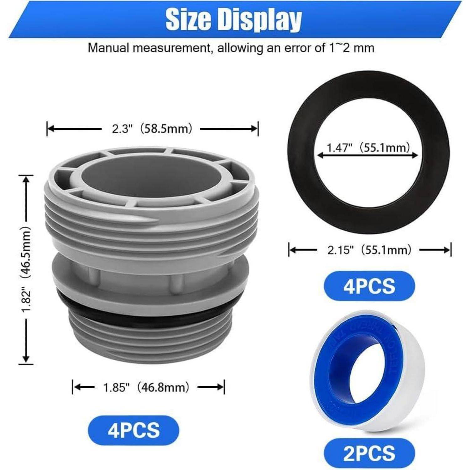 4 Stück Poolschlauch Adapter,Schlauchadapter für 40mm auf 1 1/2 Zoll Schlauch,Adapter für Intex Pool,Poolpumpe Schlauchadapter mit Dichtung und PTF