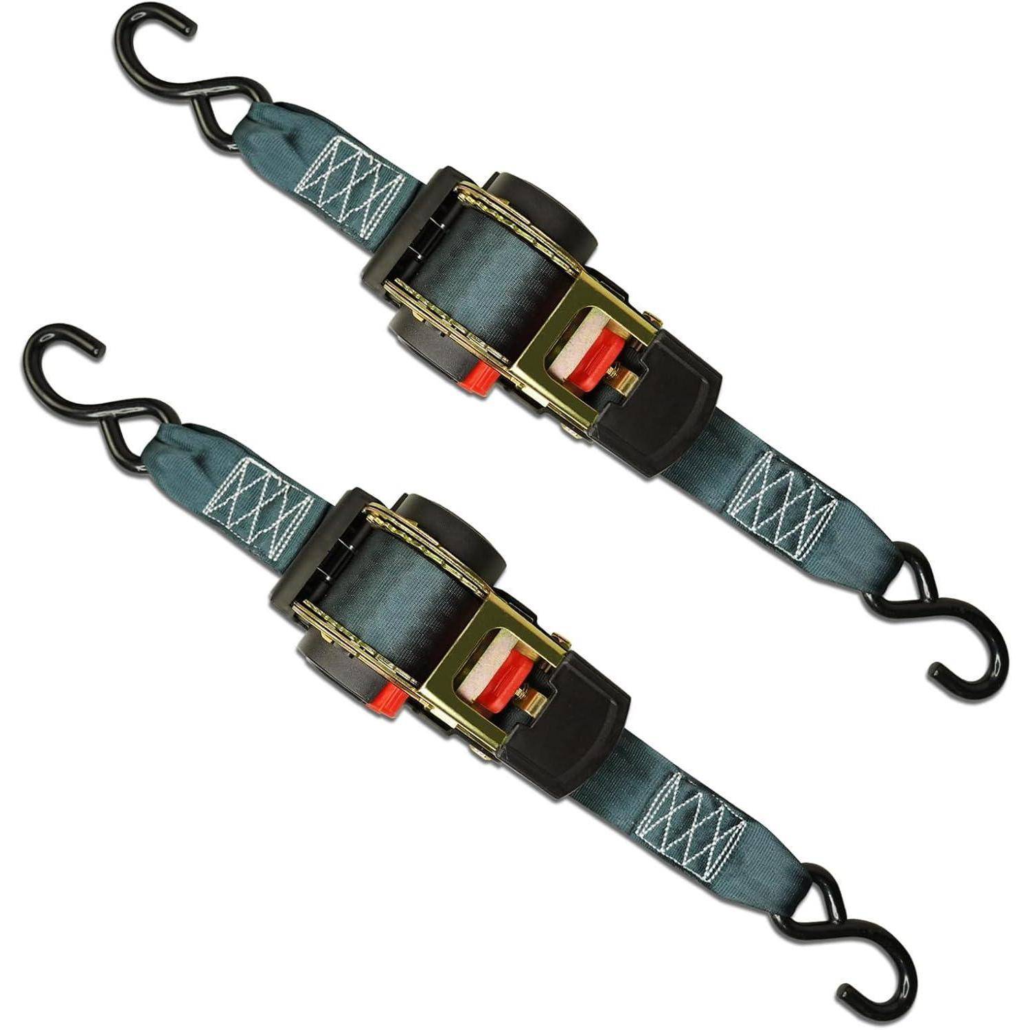 ENJ 2 Pack Retractable Ratchet Strap, 3,0 m x 50 mm, Polyester, Universal Fit, Motorrad, Boot, Geländefahrzeug, PKW, LKW, 1500 kg, S-Haken