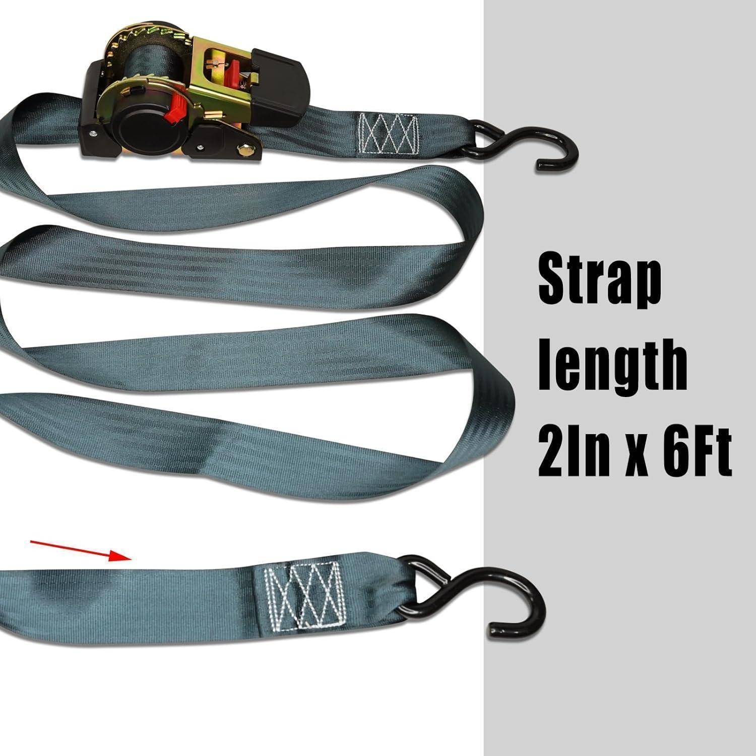 ENJ 2 Pack Retractable Ratchet Strap, 3,0 m x 50 mm, Polyester, Universal Fit, Motorrad, Boot, Geländefahrzeug, PKW, LKW, 1500 kg, S-Haken