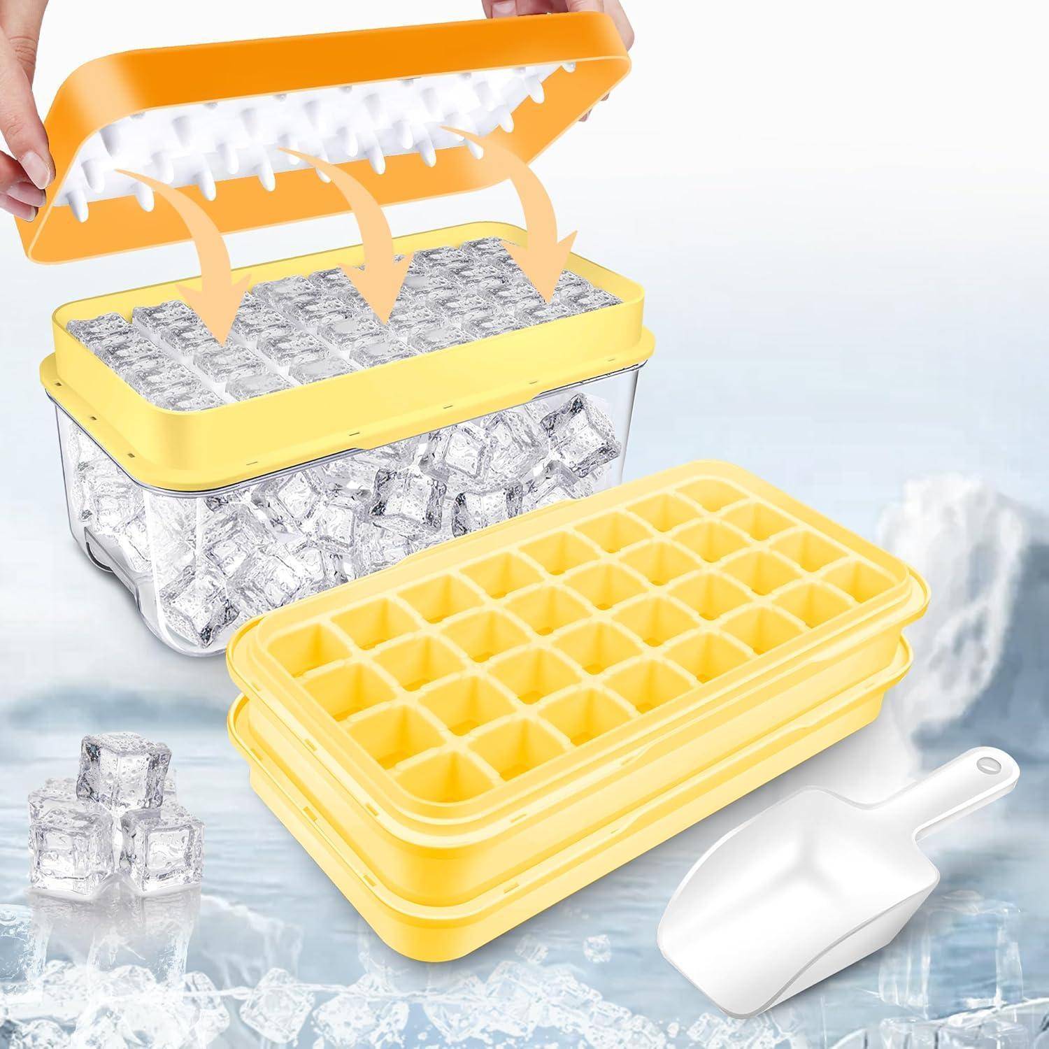 Eiswürfelbehälter mit Deckel und Behälter, 64 Stück Eiswürfel, einfaches Drücken, um das Eis zu lösen, Kühlen von Cocktail, Whiskey, Kaffee, 2